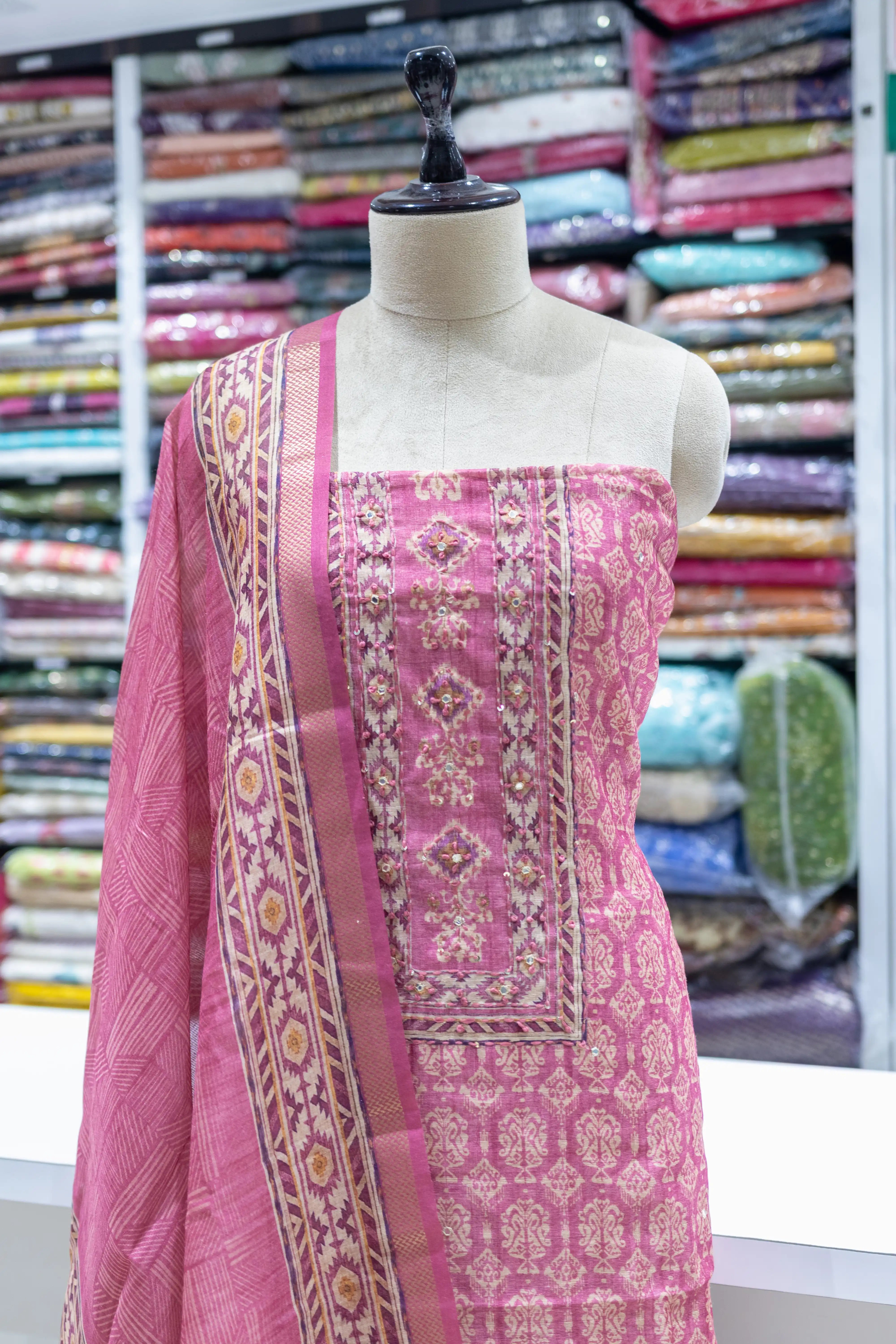 Elegant Pink Printed Suit Set