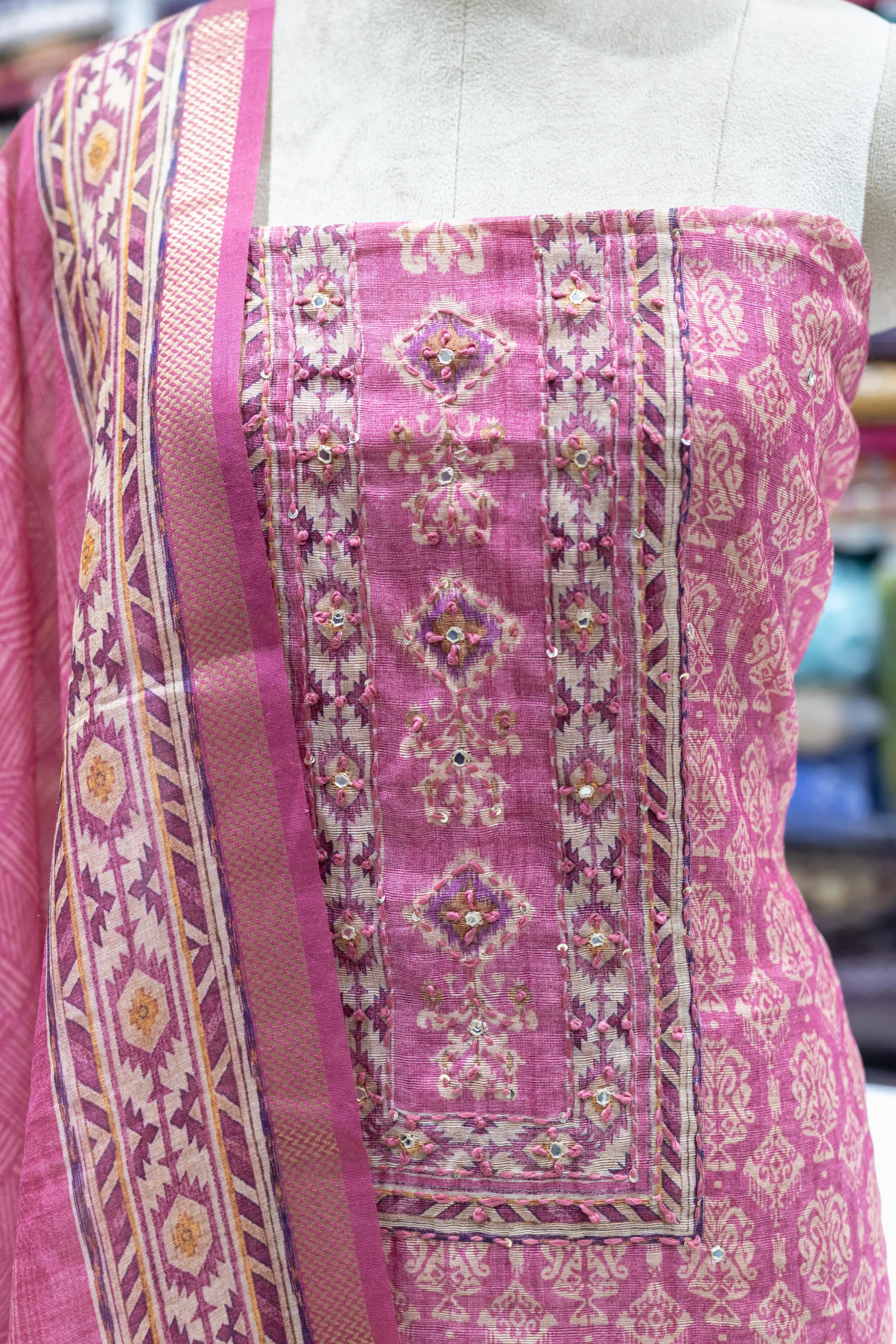 Elegant Pink Printed Suit Set