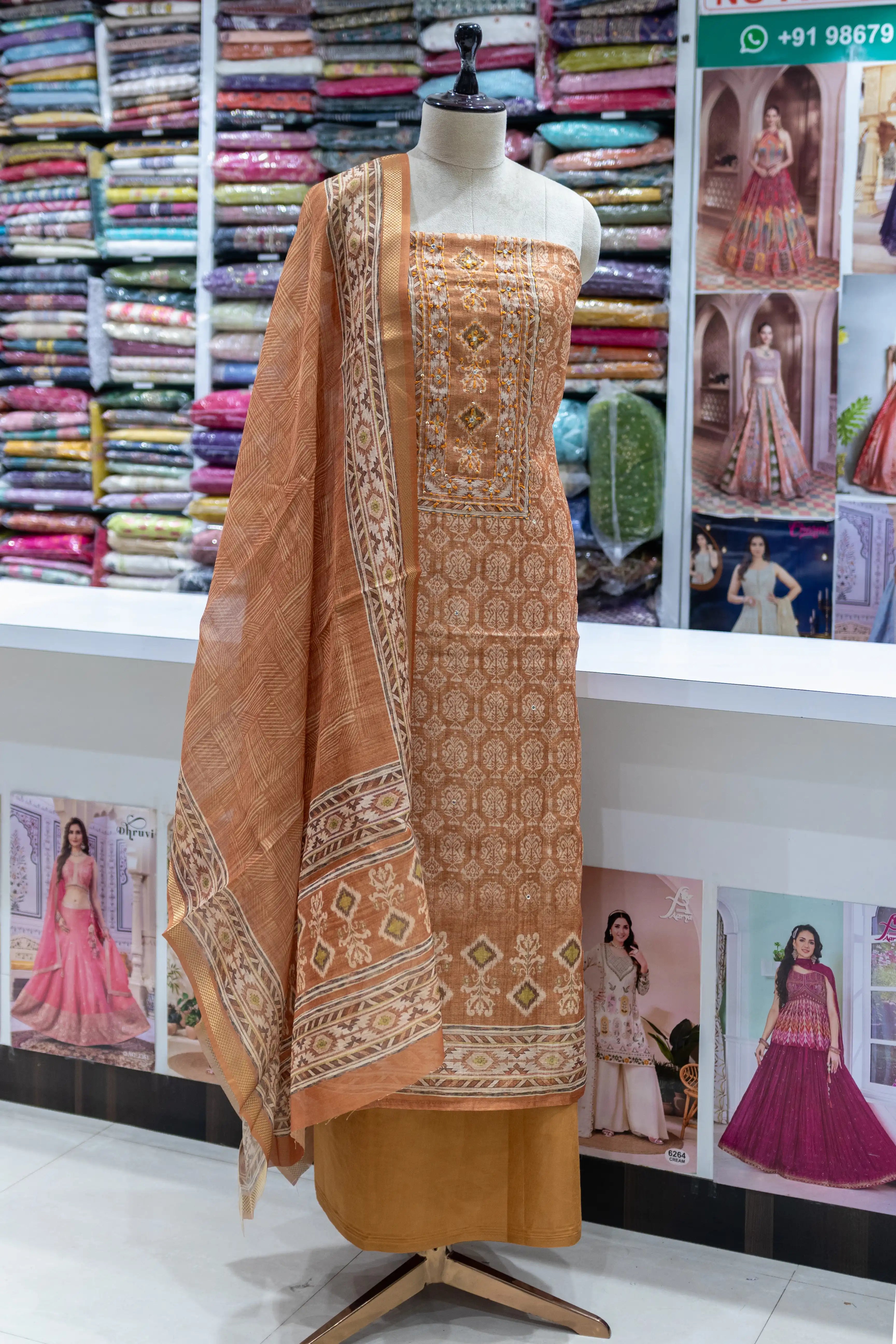 Elegant Mustard Printed Suit Set