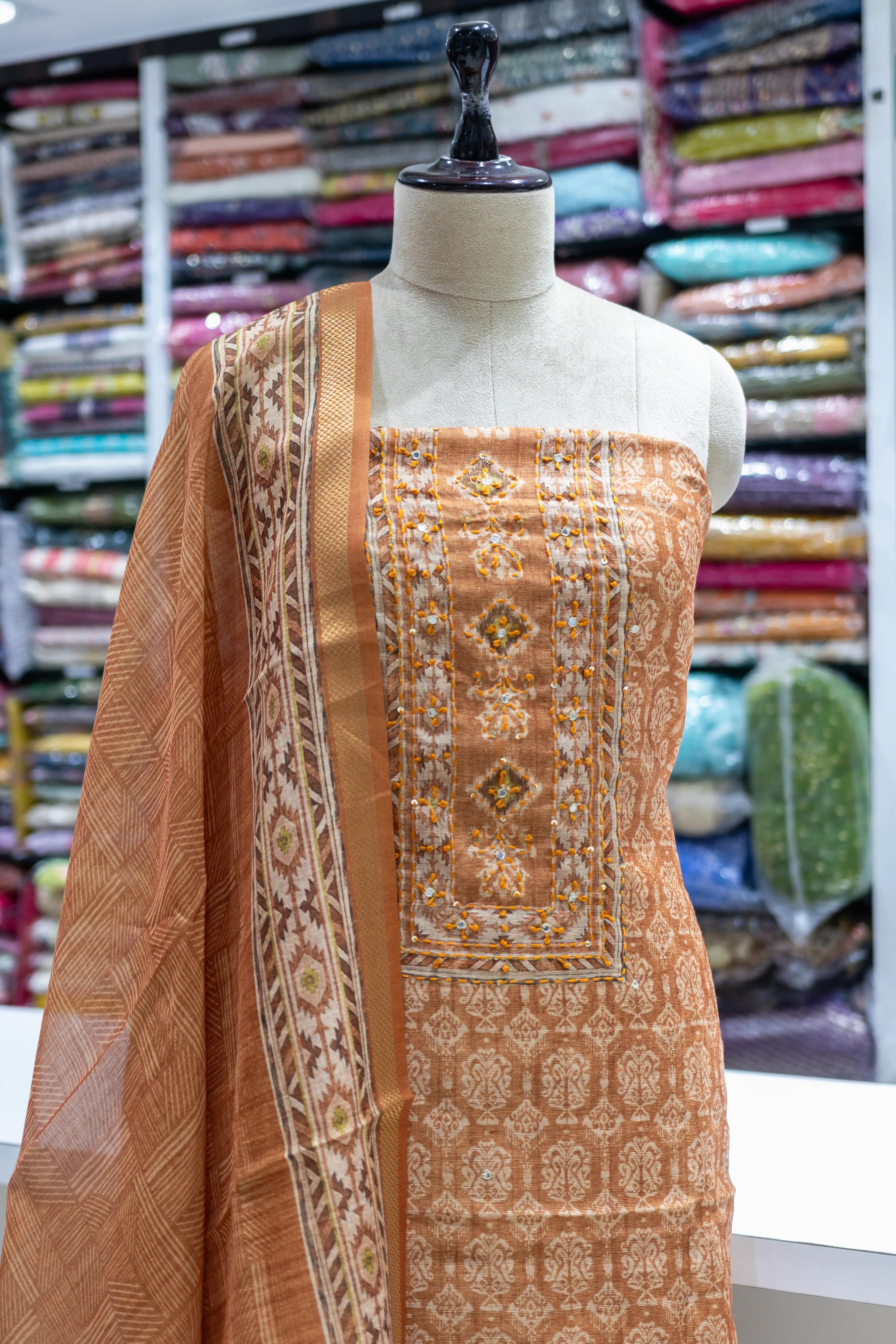 Elegant Mustard Printed Suit Set