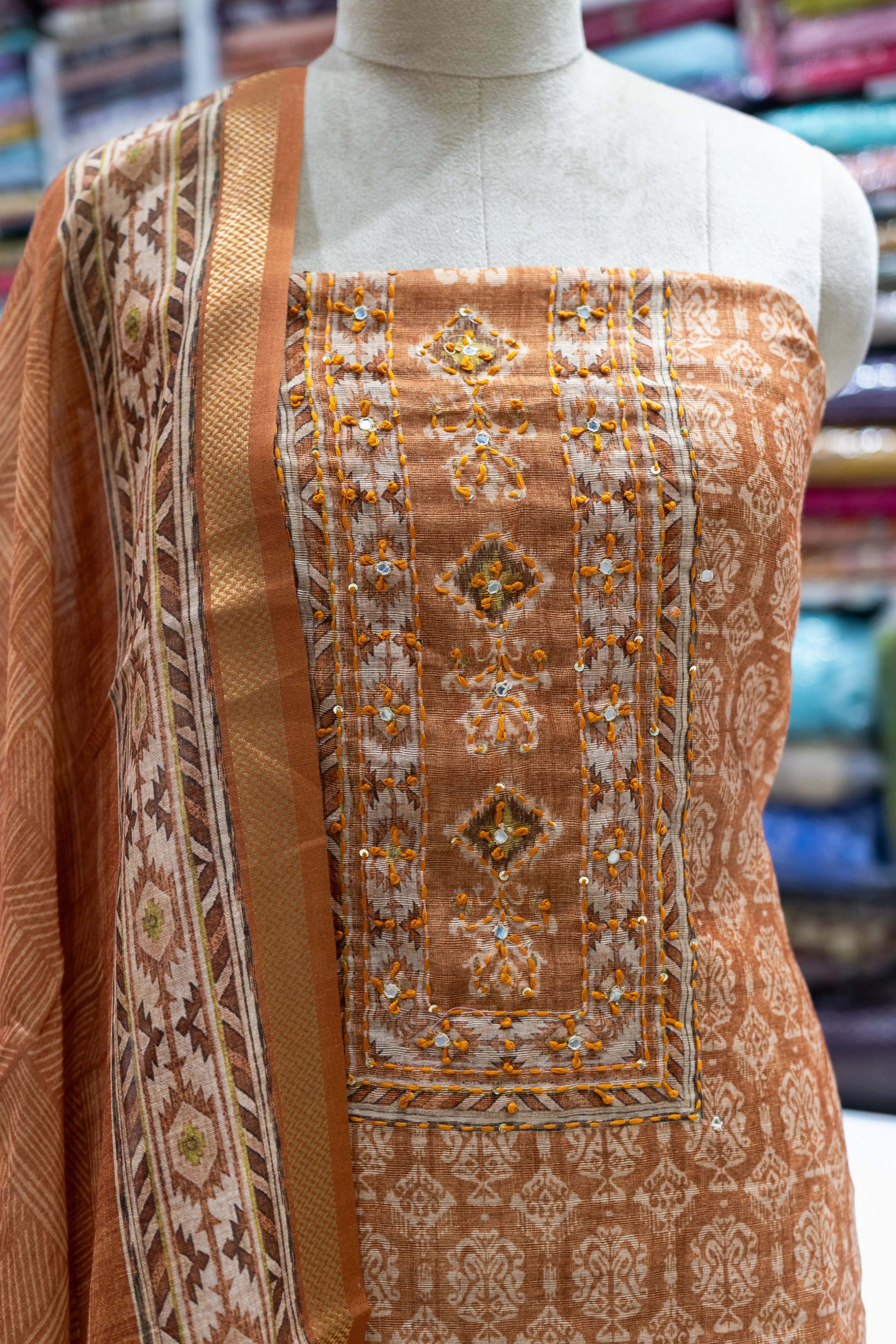 Elegant Mustard Printed Suit Set