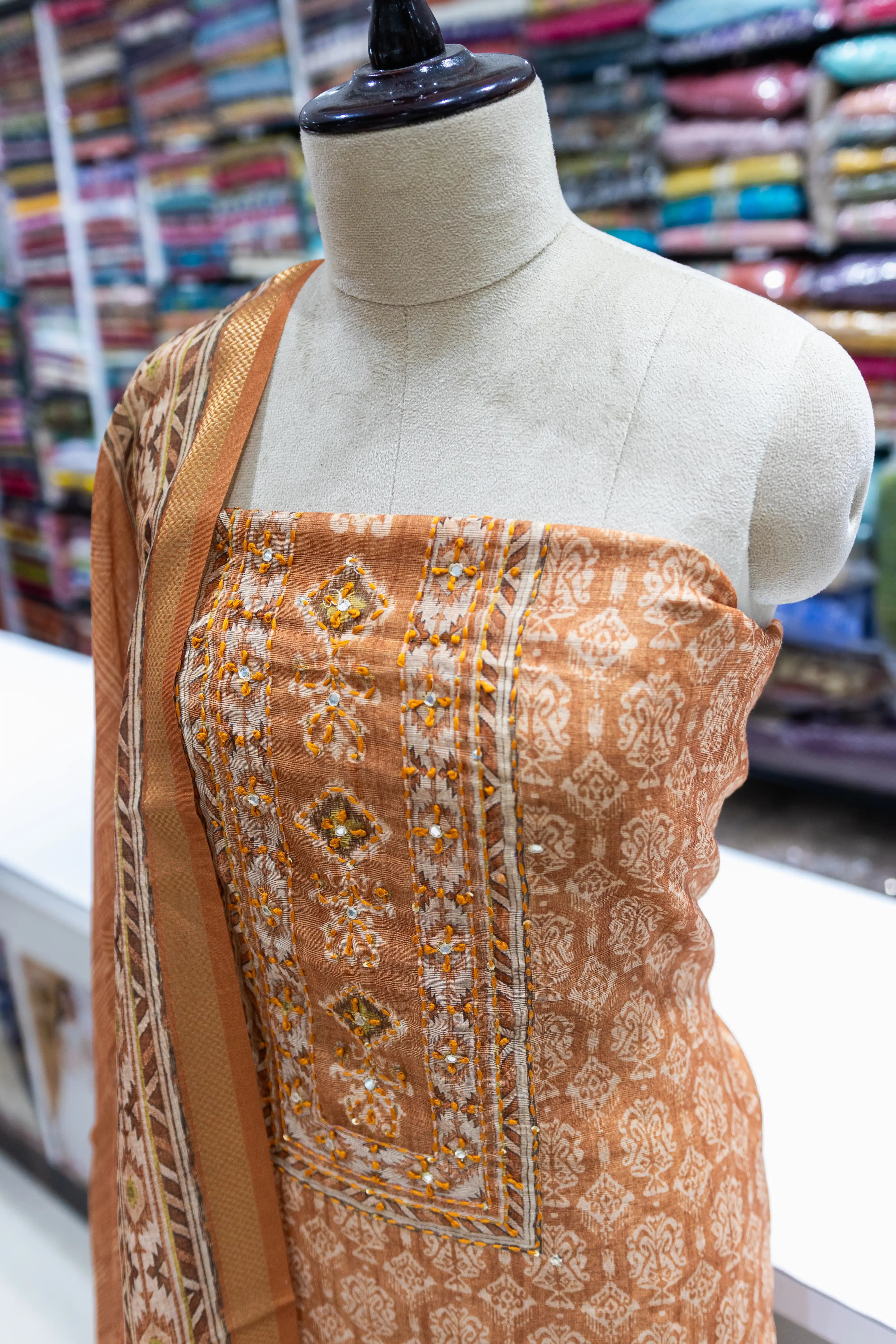 Elegant Mustard Printed Suit Set