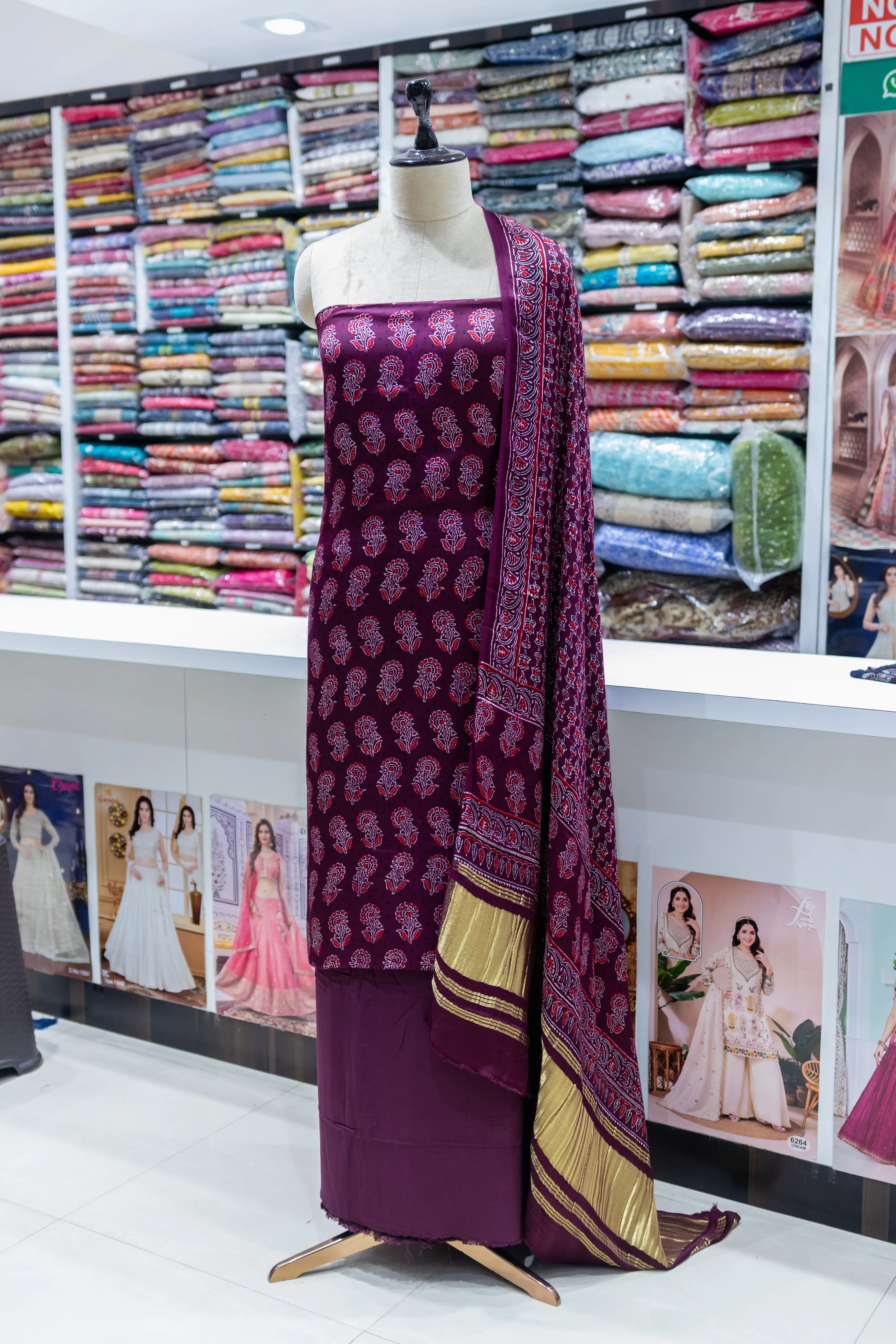 Elegant Maroon Printed Suit Set