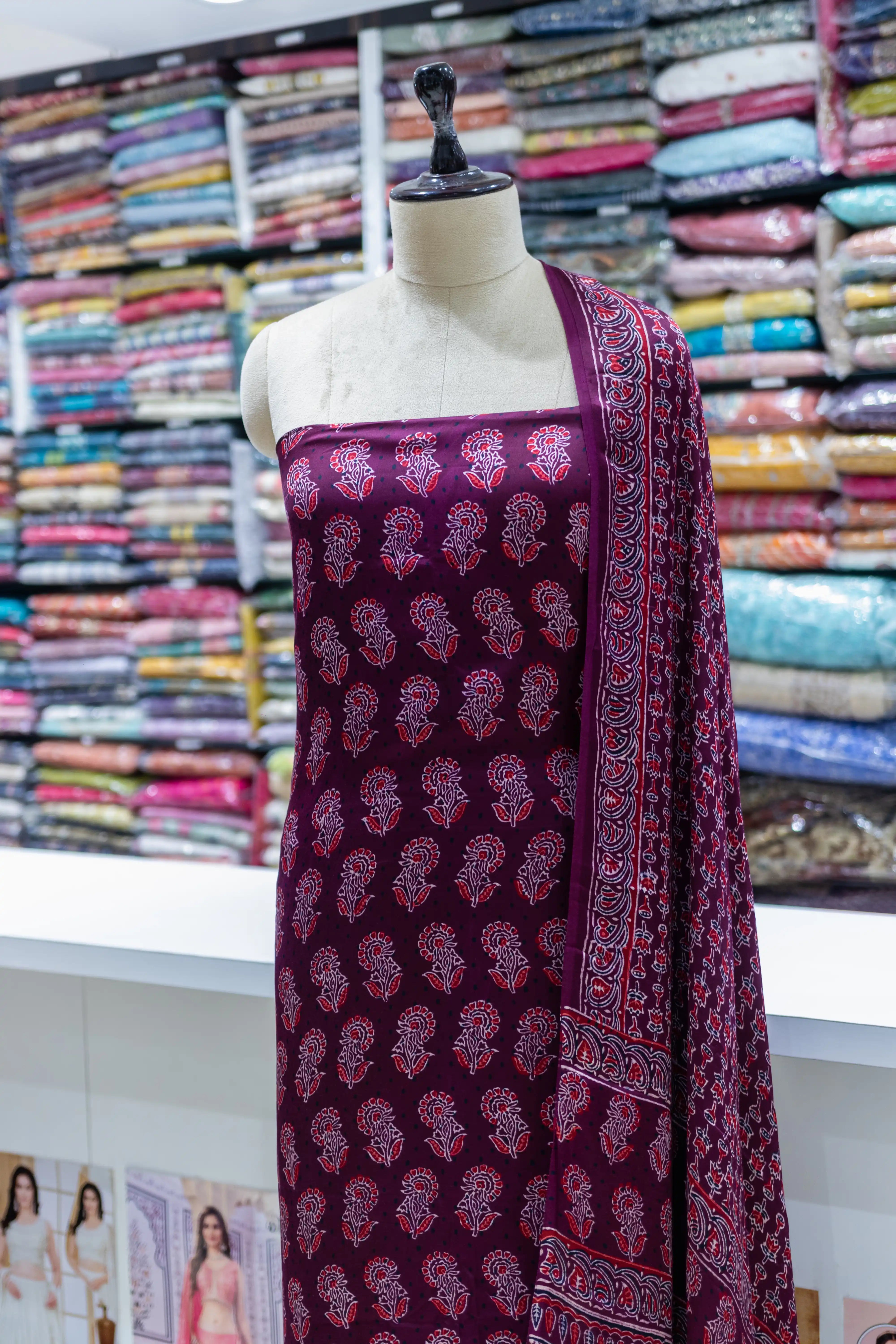 Elegant Maroon Printed Suit Set
