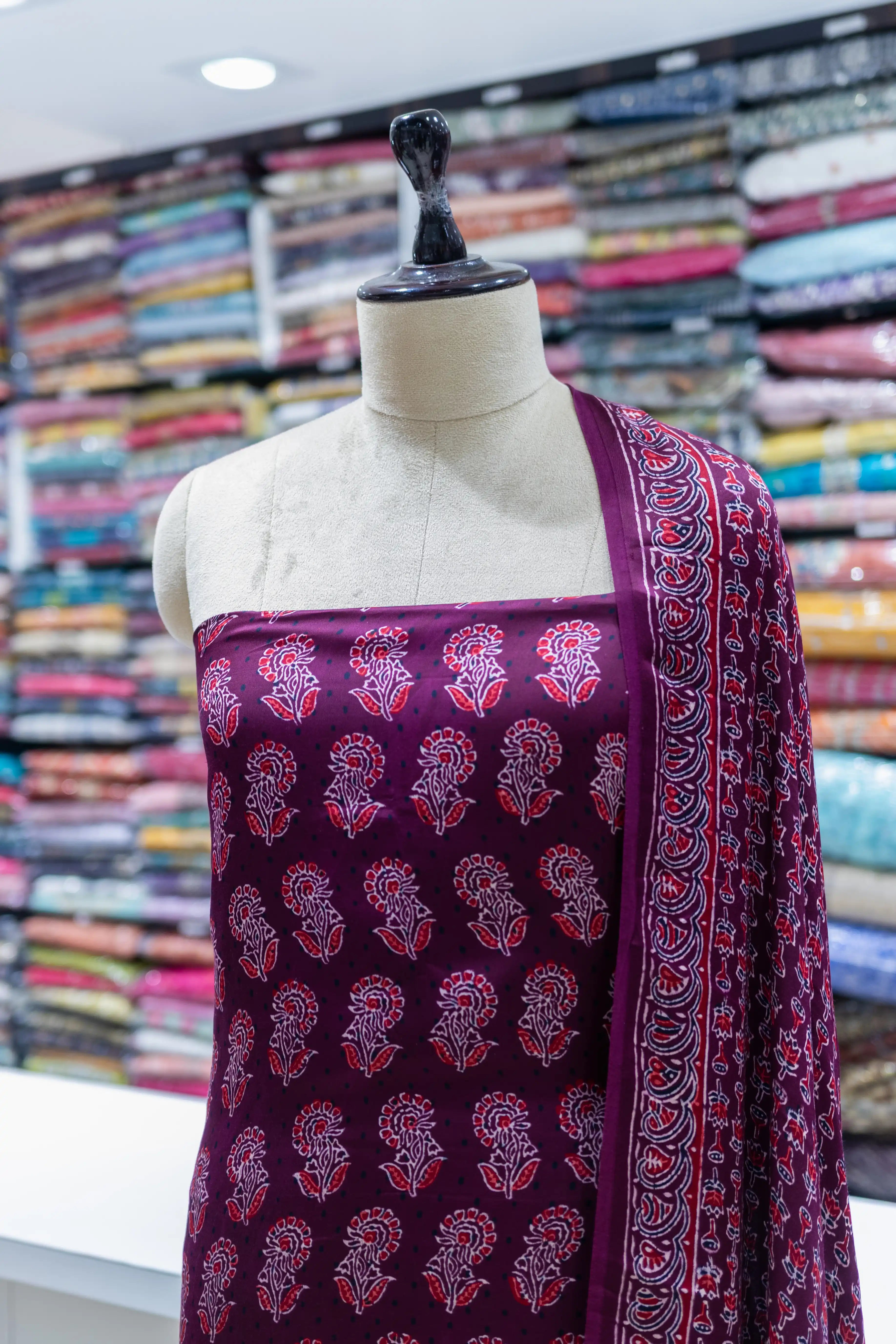 Elegant Maroon Printed Suit Set