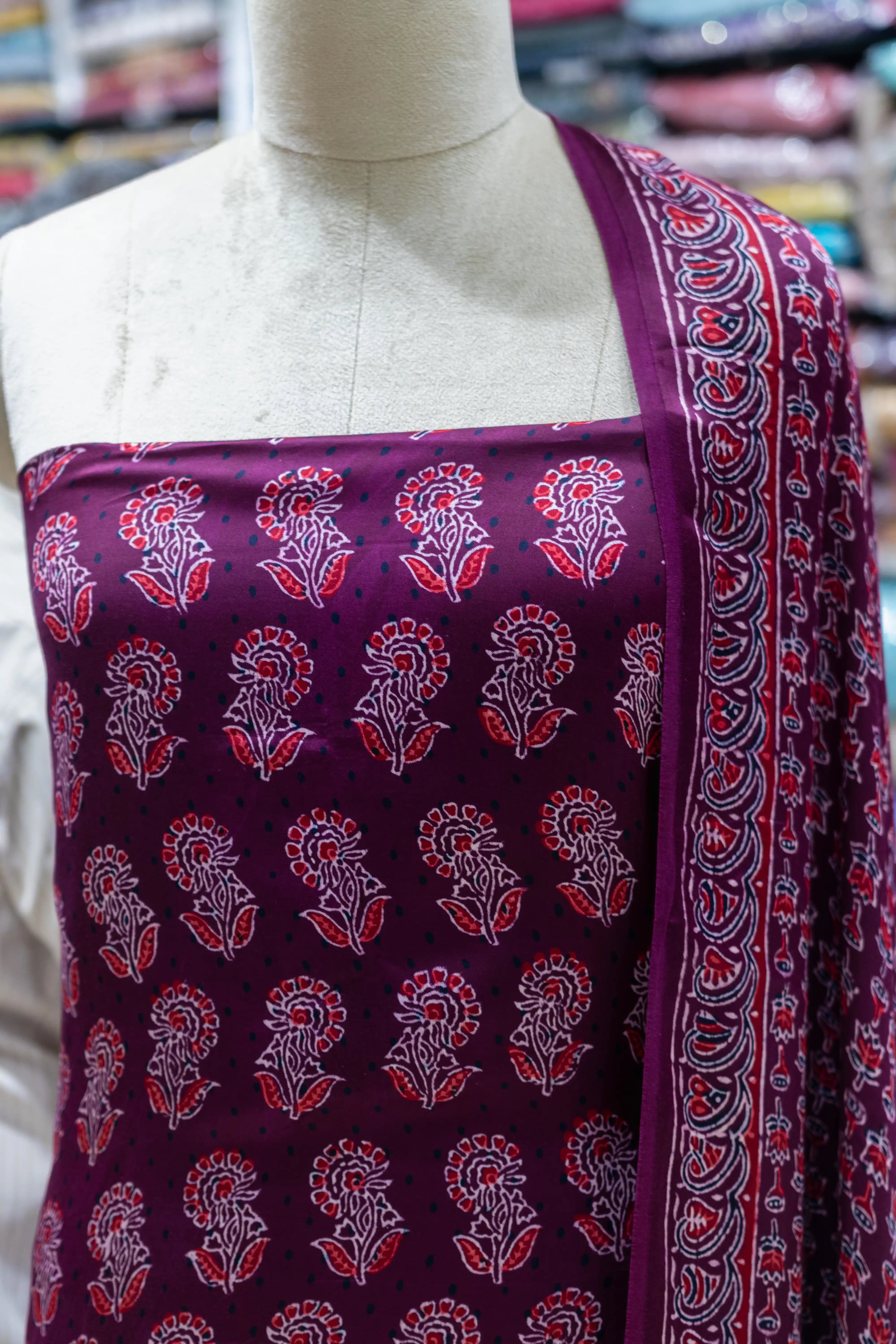 Elegant Maroon Printed Suit Set