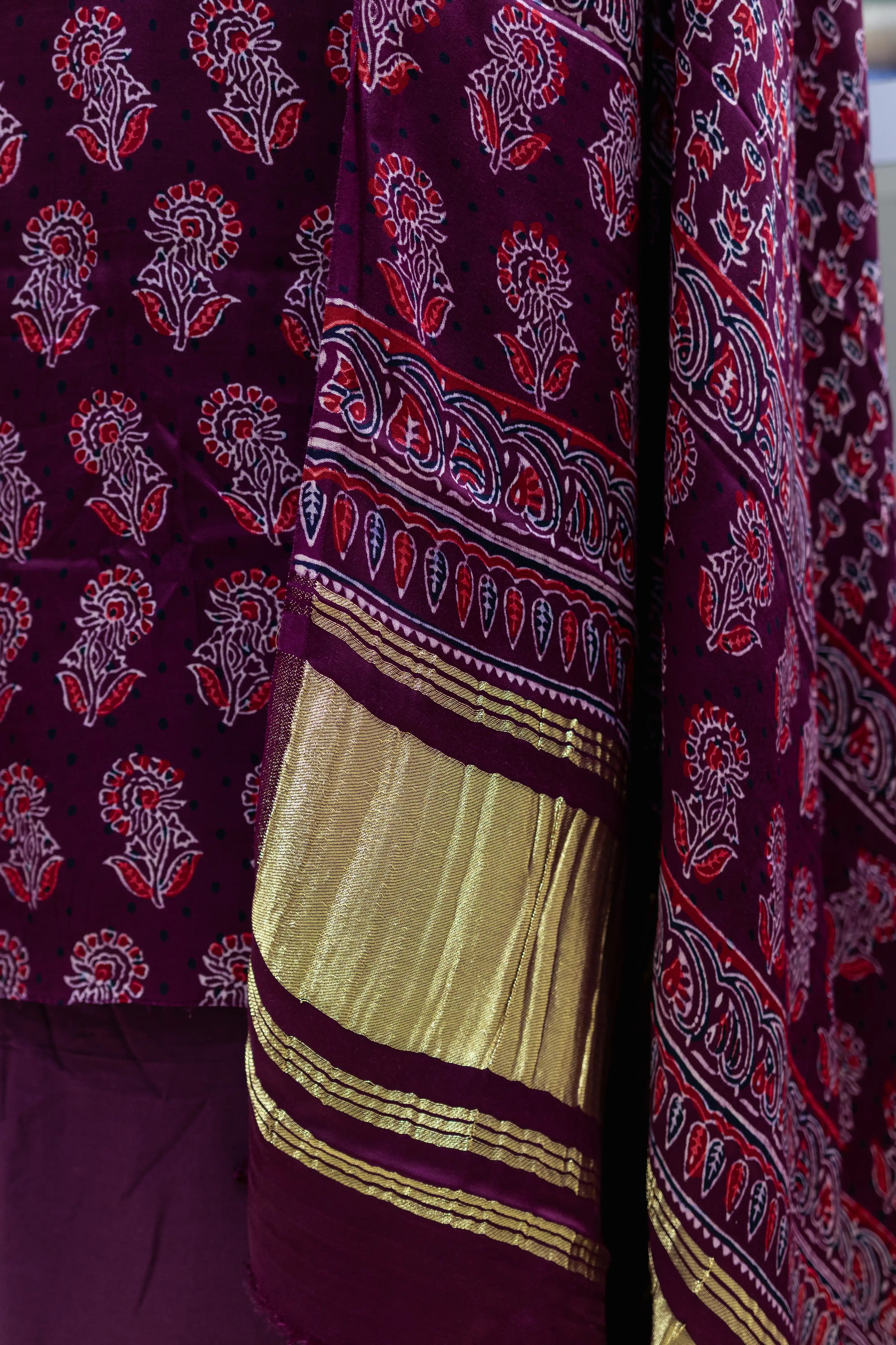 Elegant Maroon Printed Suit Set