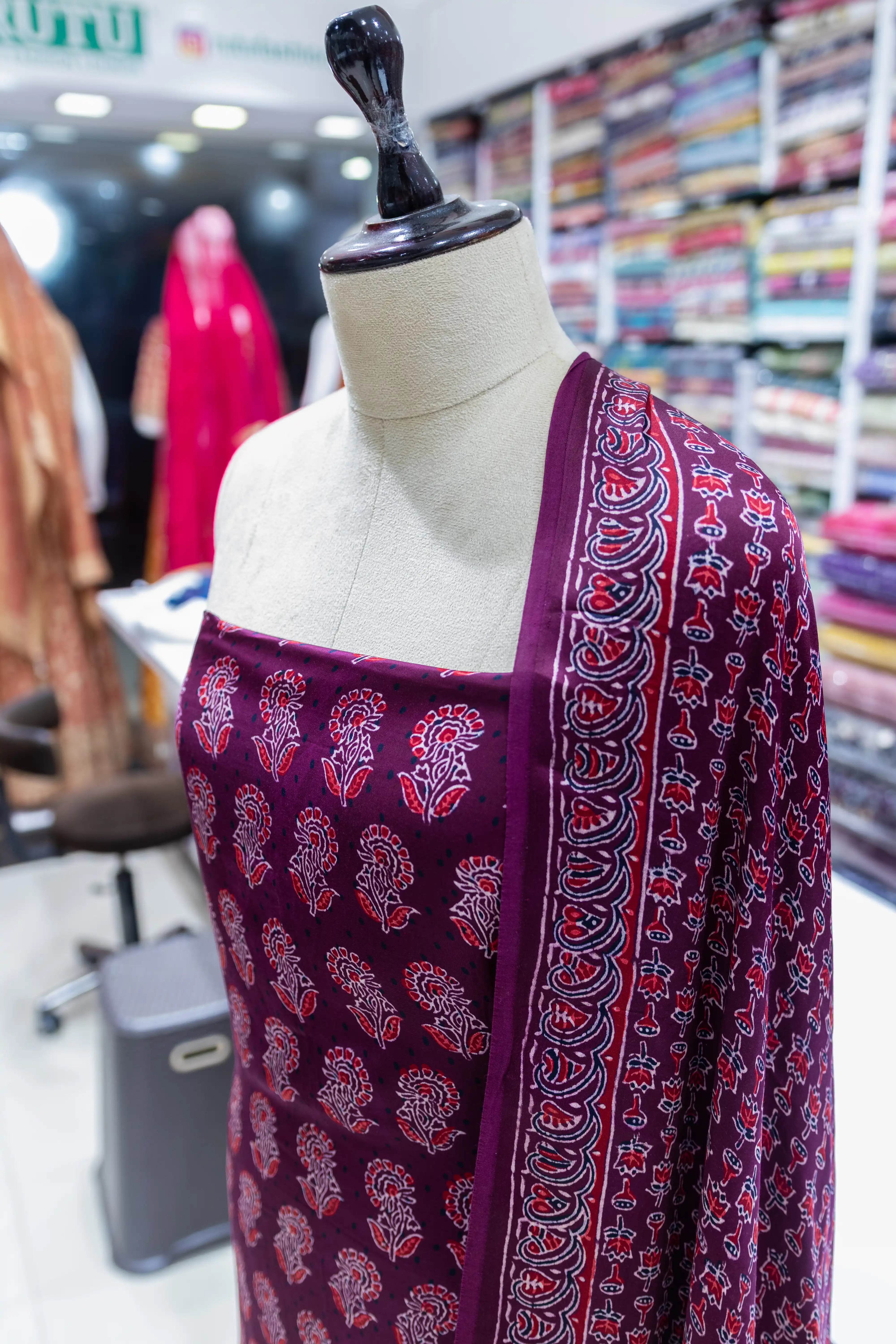 Elegant Maroon Printed Suit Set