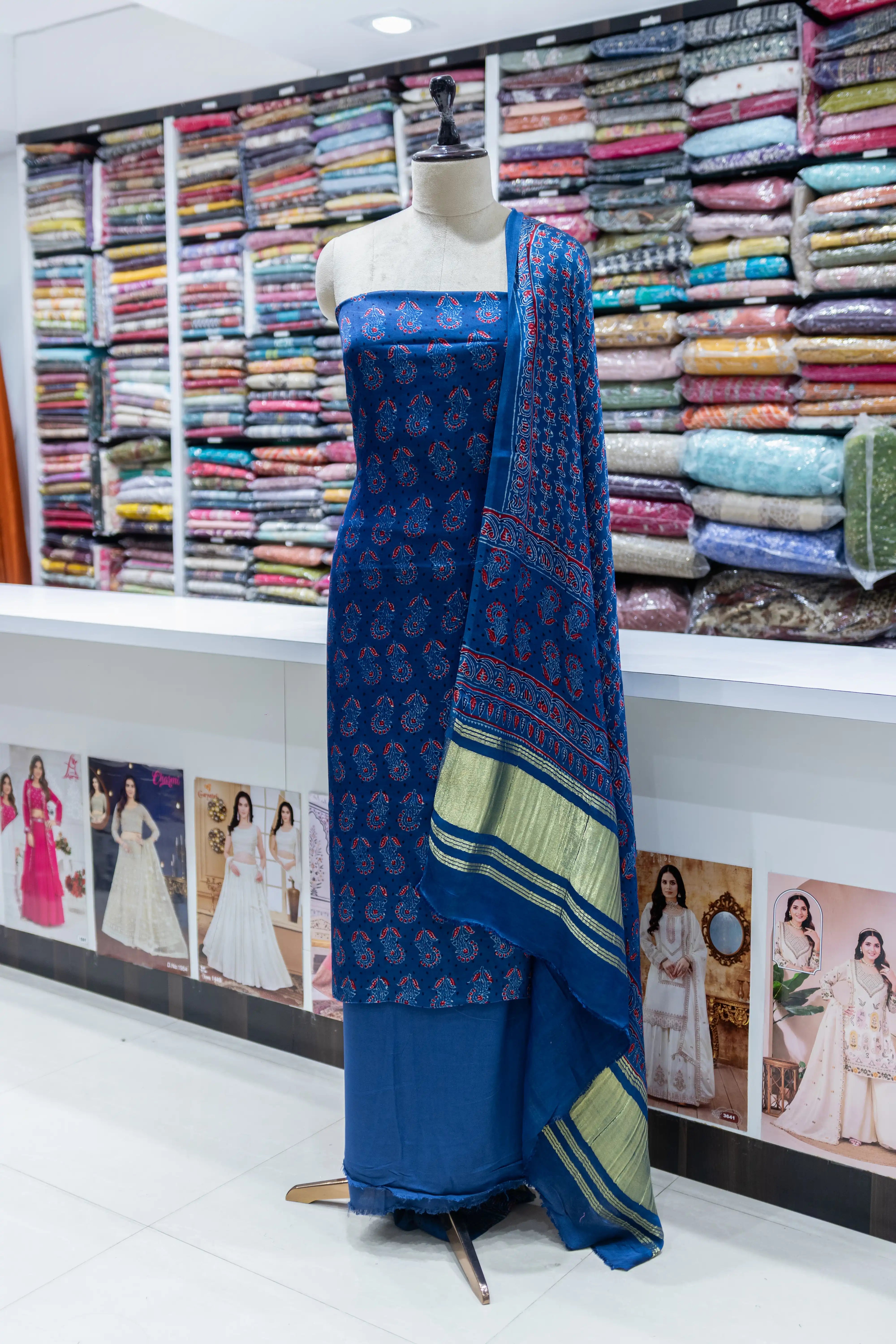 Elegant Blue Printed Suit Set