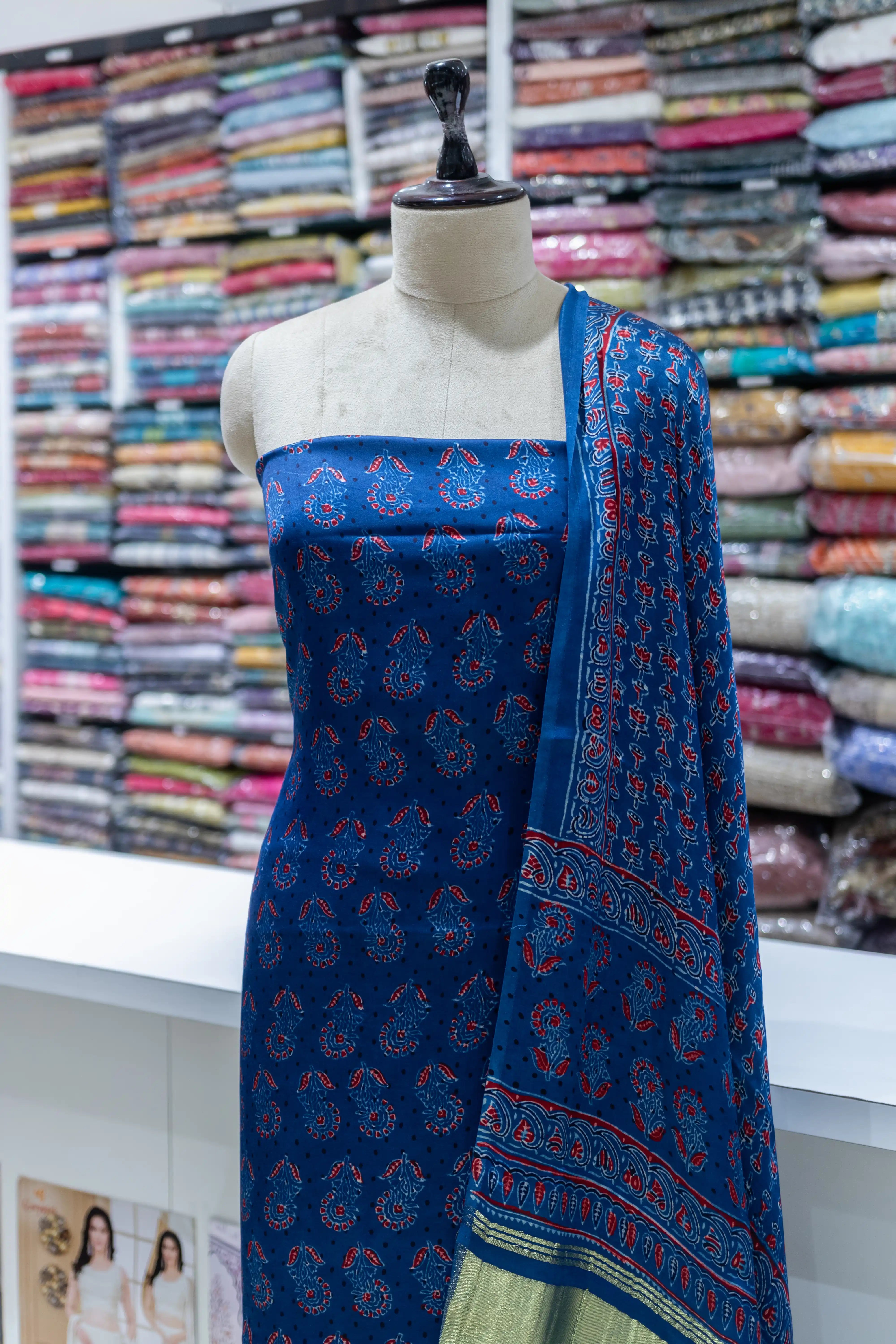 Elegant Blue Printed Suit Set
