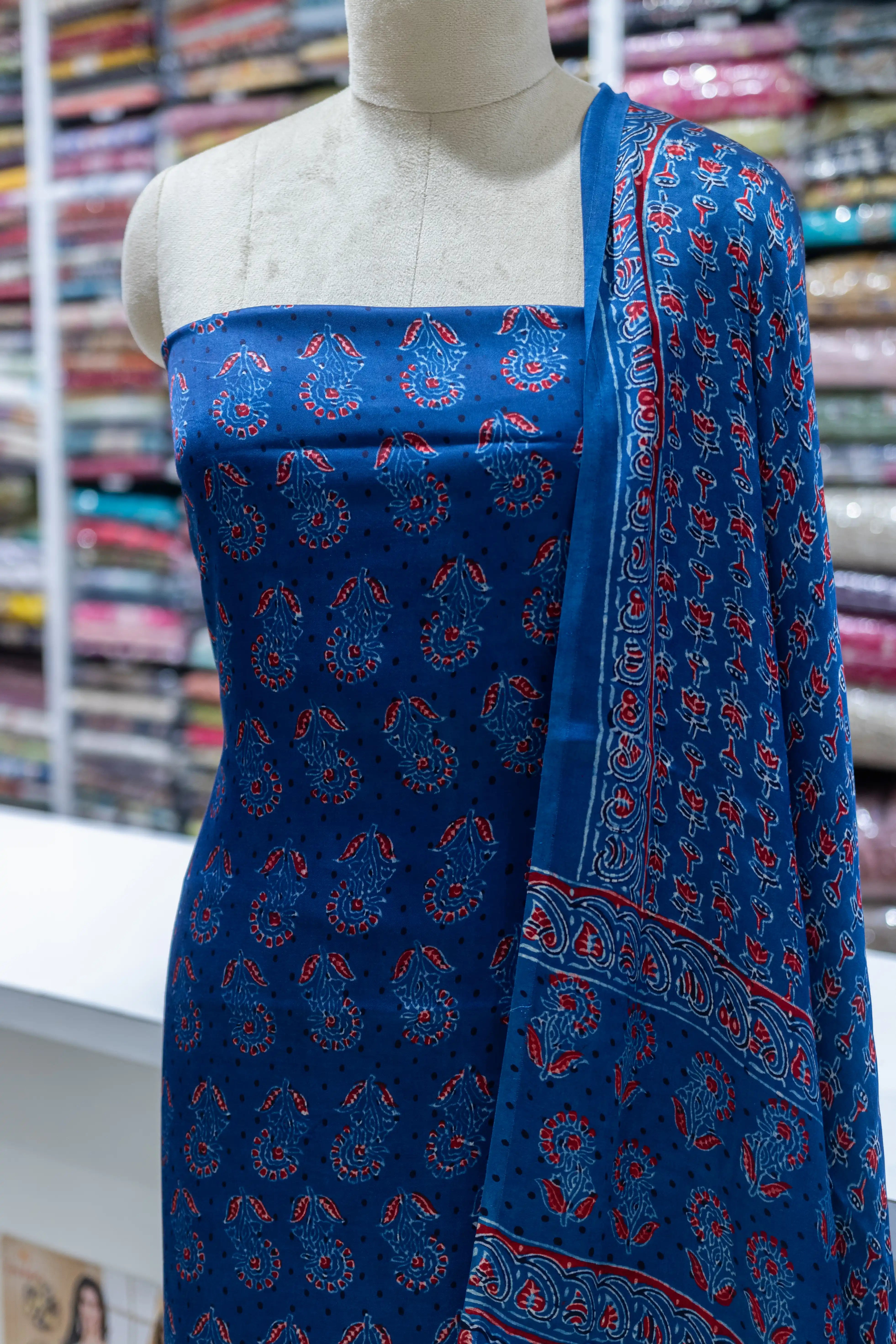 Elegant Blue Printed Suit Set