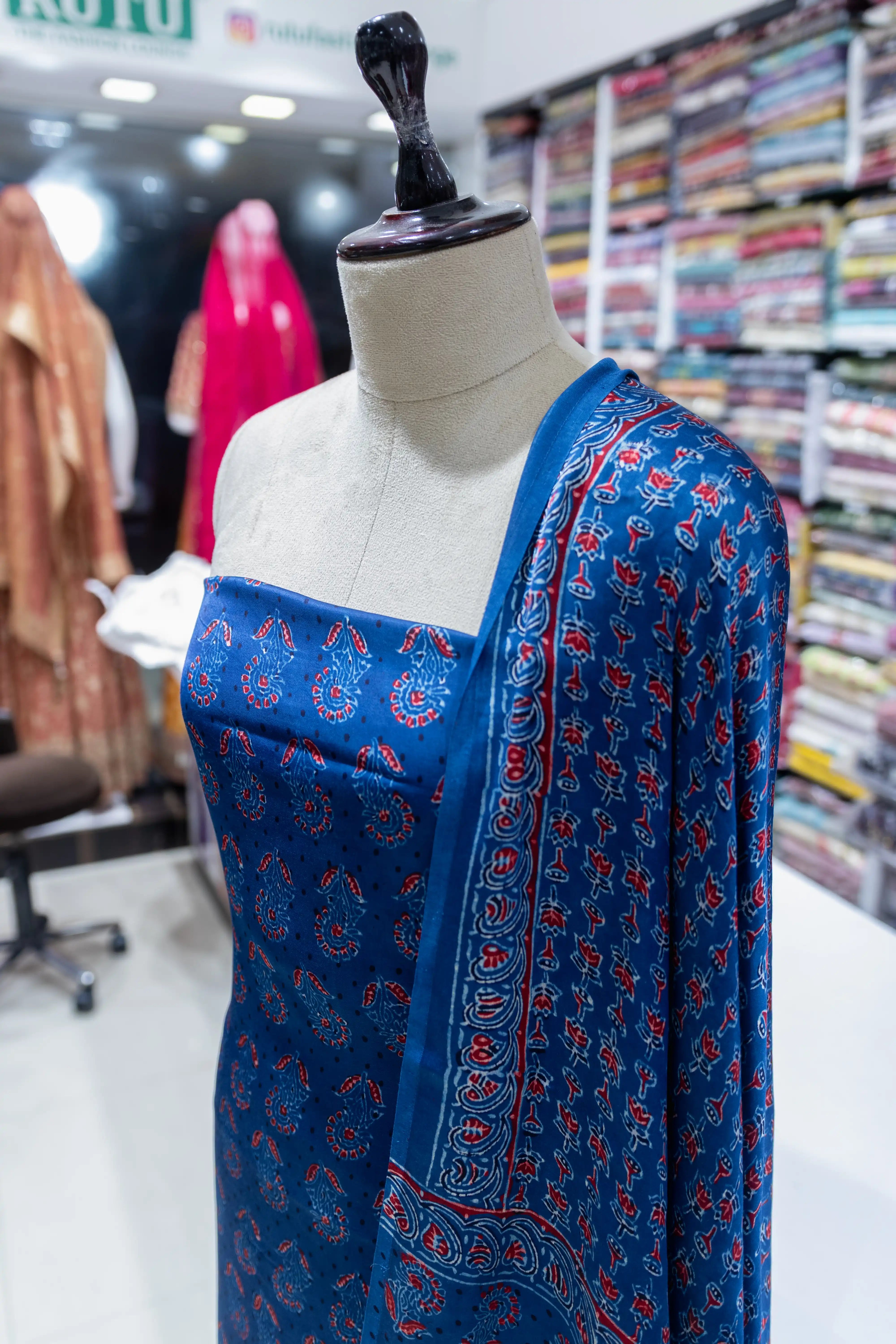 Elegant Blue Printed Suit Set