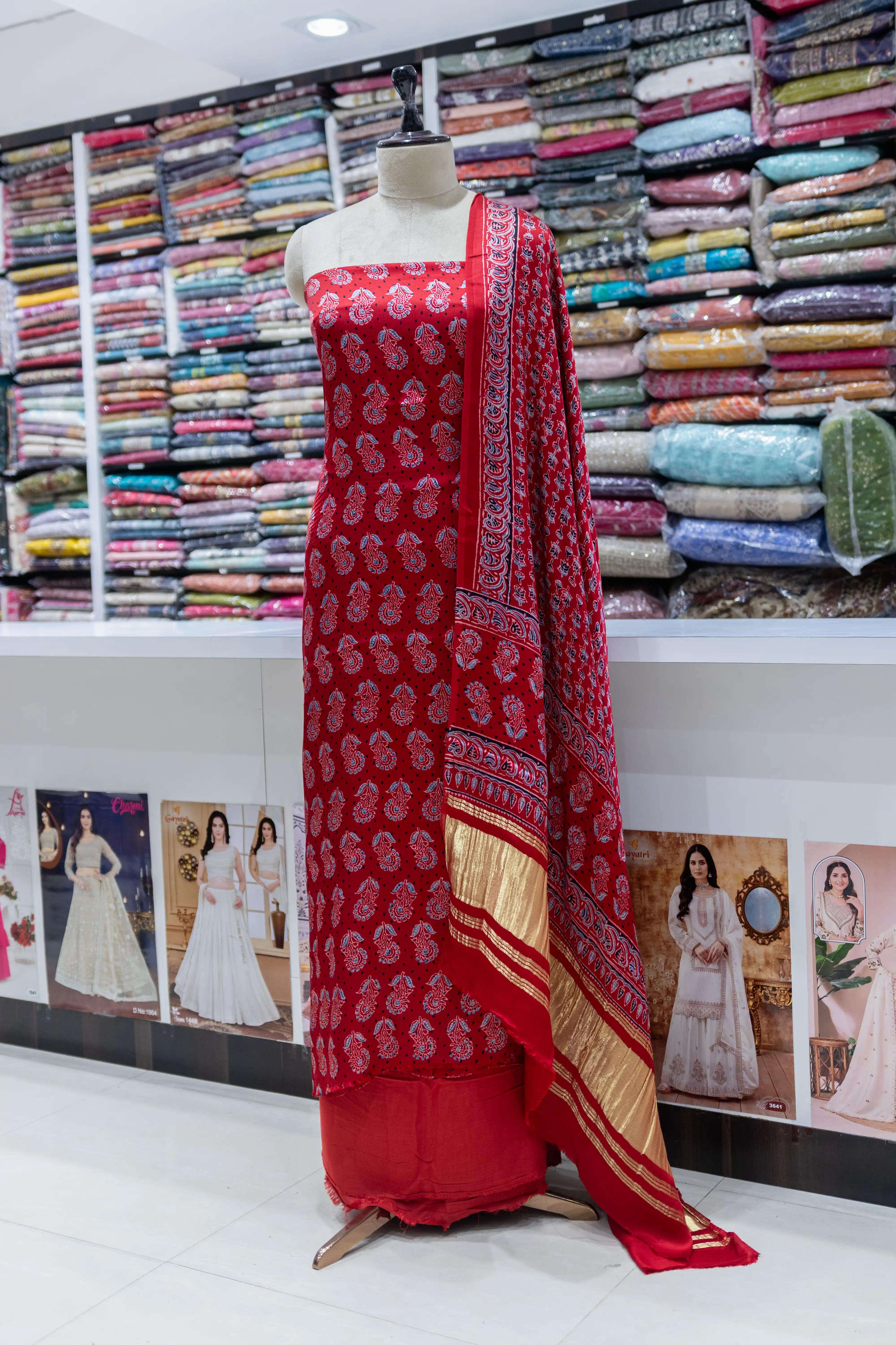 Elegant Red Printed Suit Set