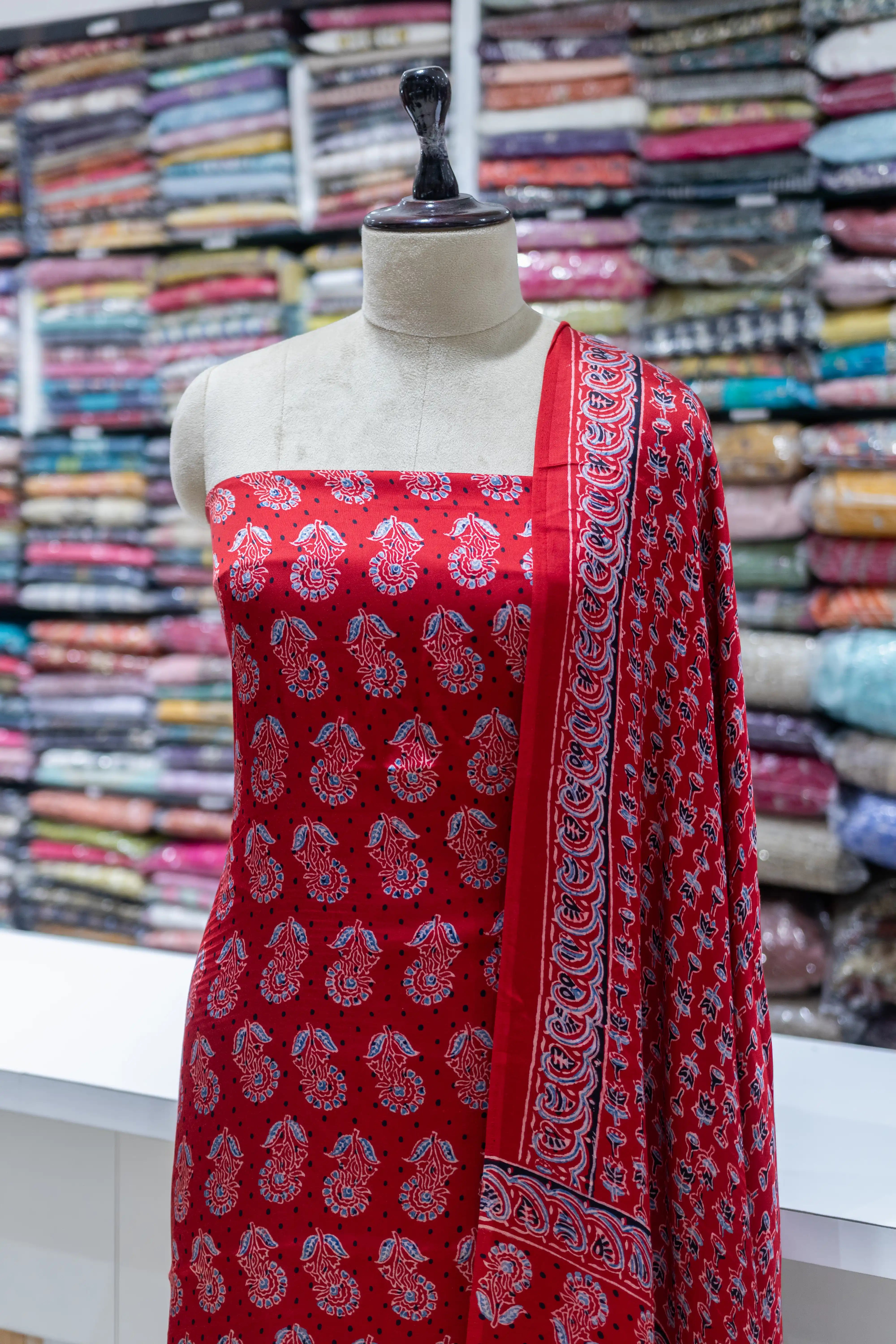 Elegant Red Printed Suit Set
