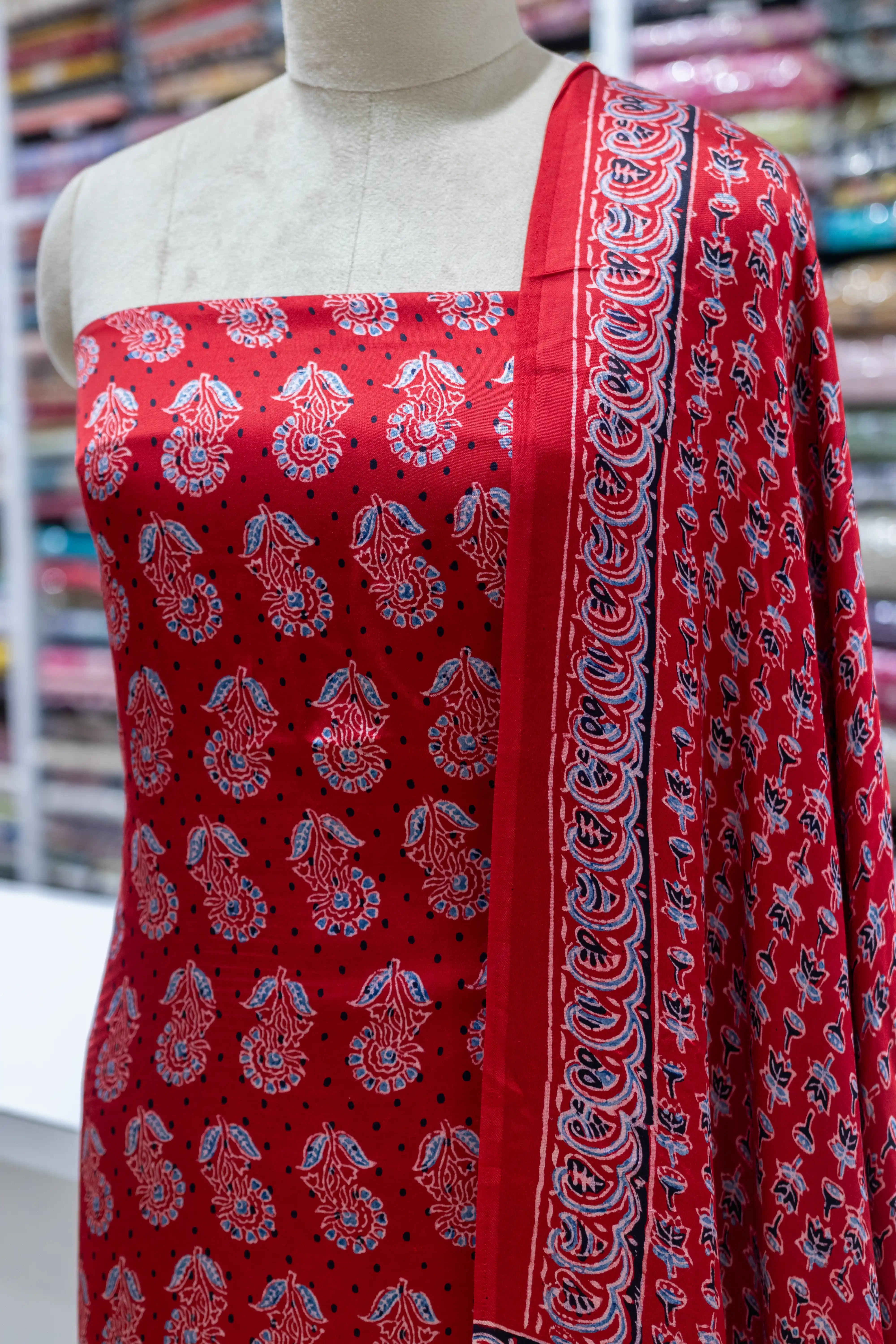 Elegant Red Printed Suit Set