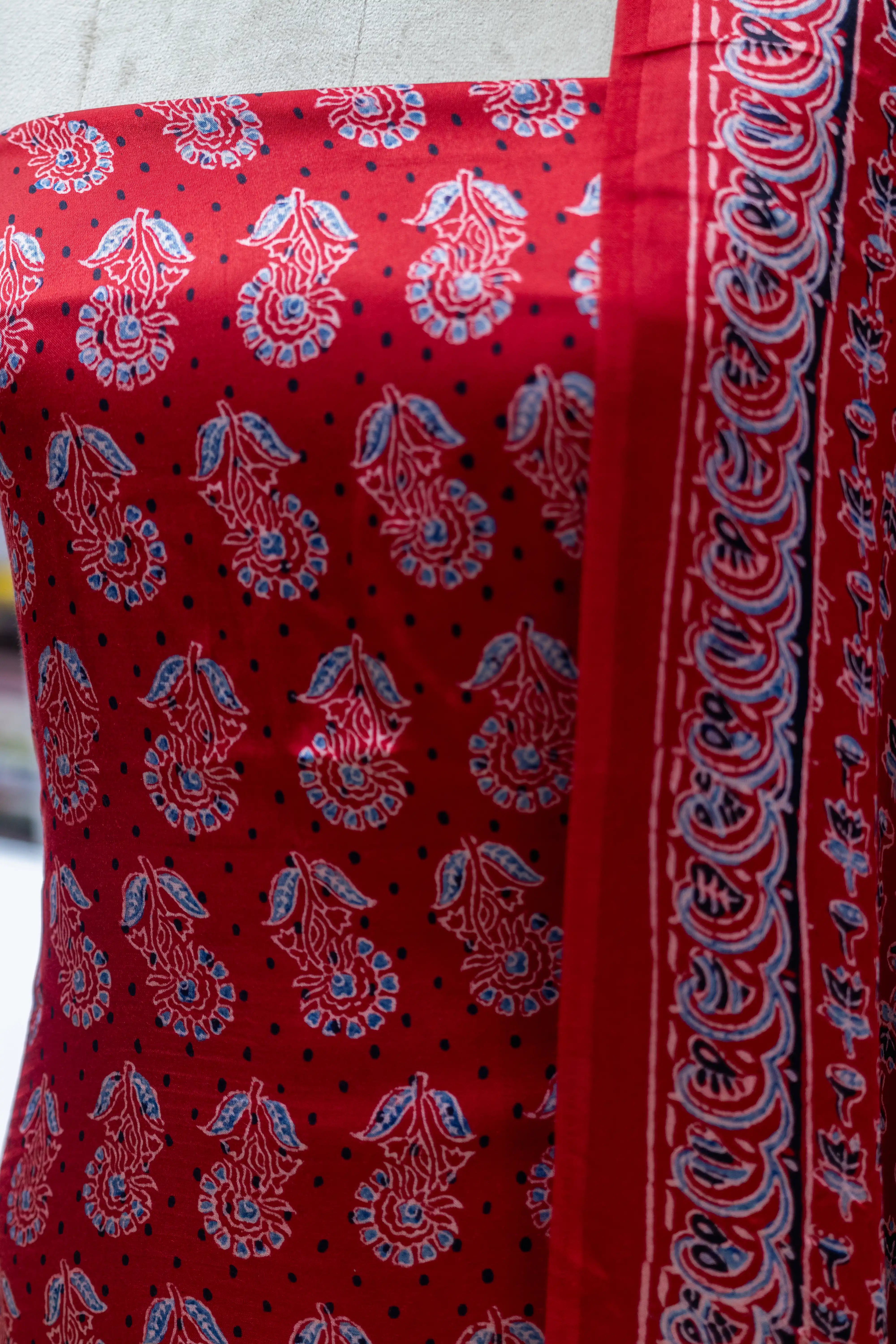 Elegant Red Printed Suit Set