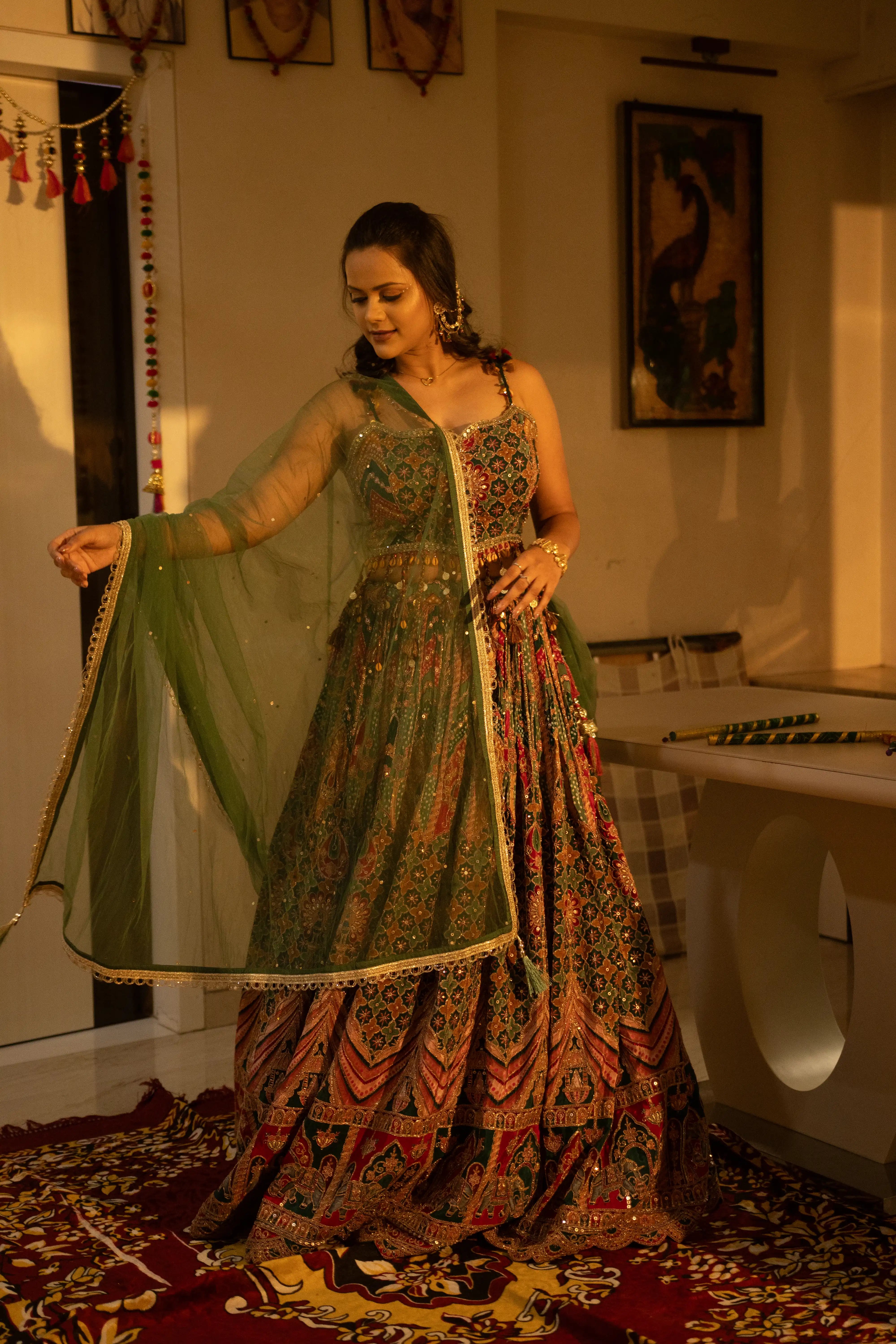 Pista Green Embroidered Lehenga