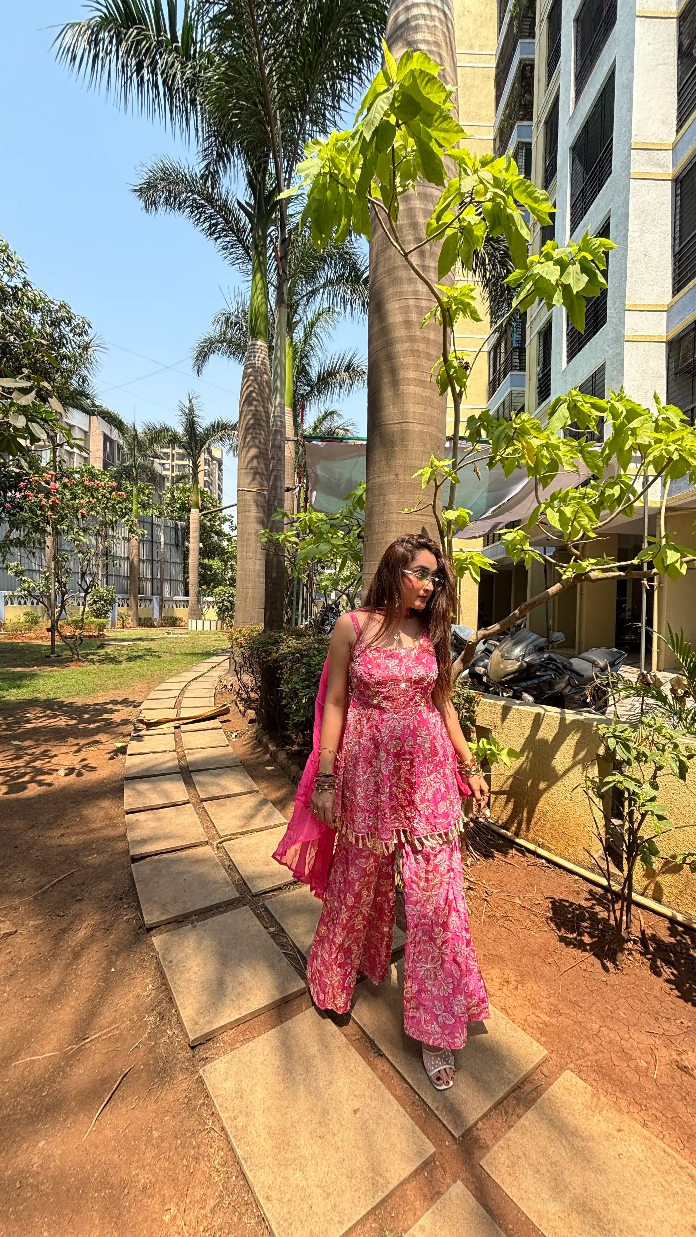 Pink Embroidered Palazzo Set