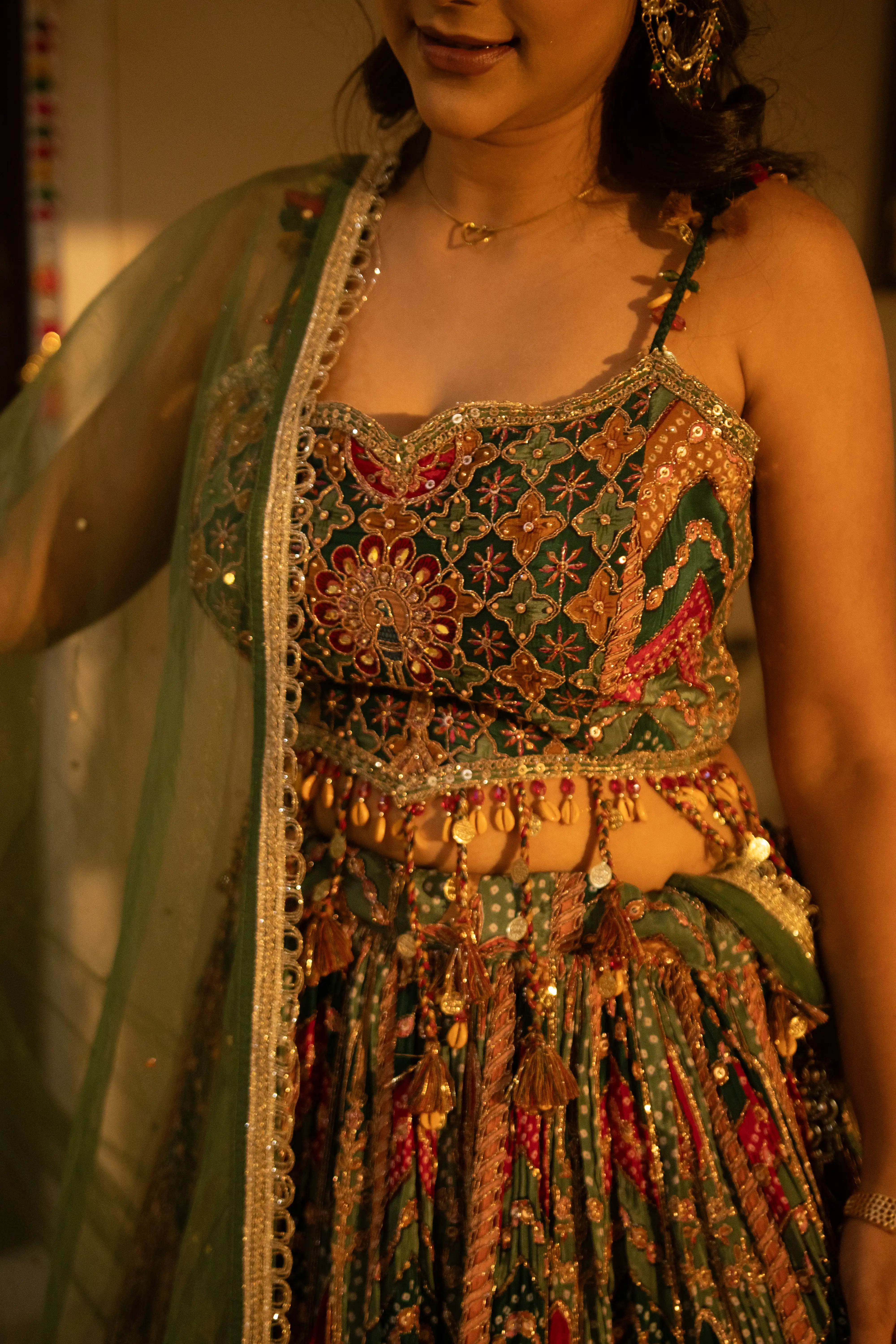 Pista Green Embroidered Lehenga