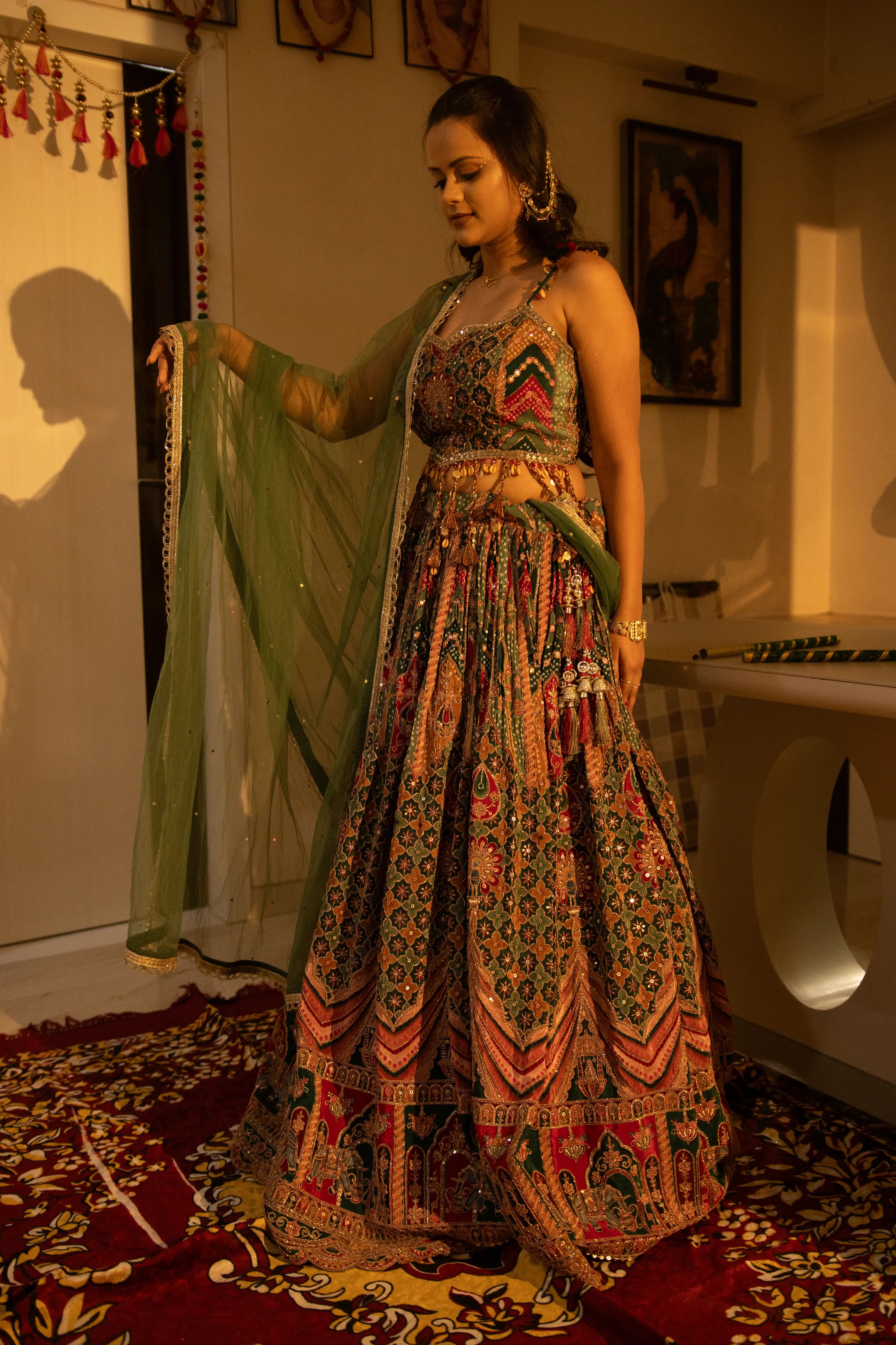 Pista Green Embroidered Lehenga