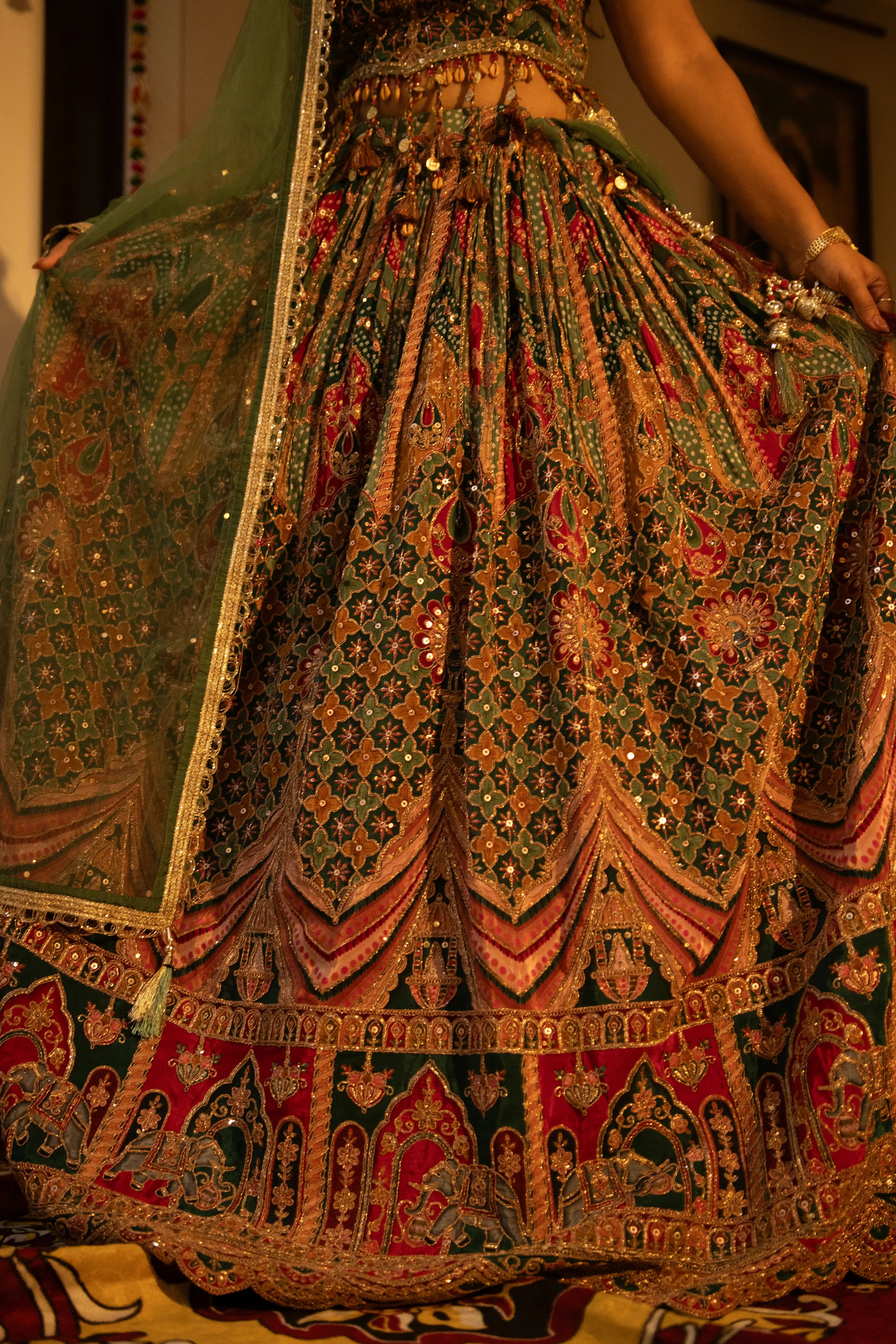 Pista Green Embroidered Lehenga