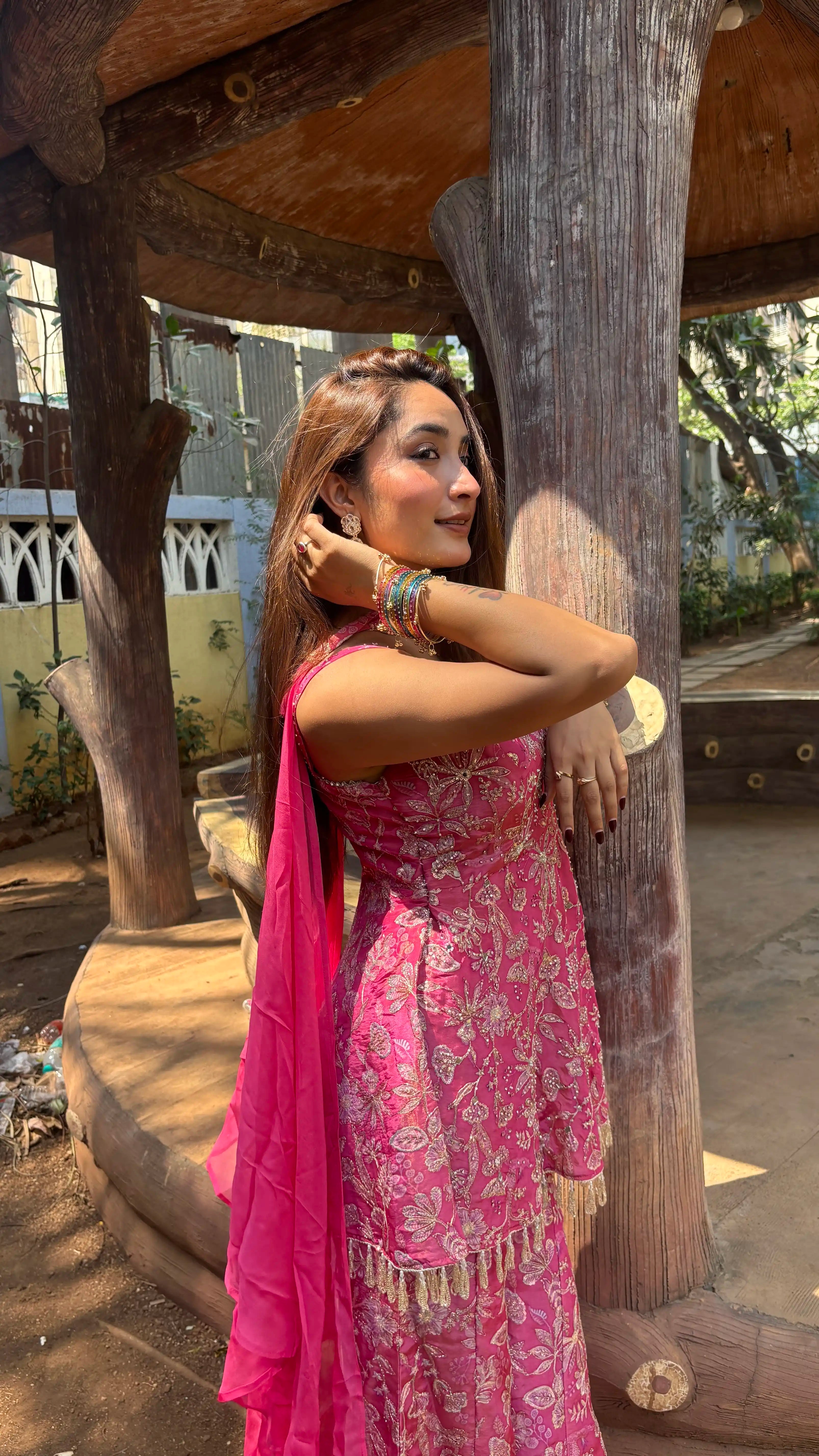 Pink Embroidered Palazzo Set
