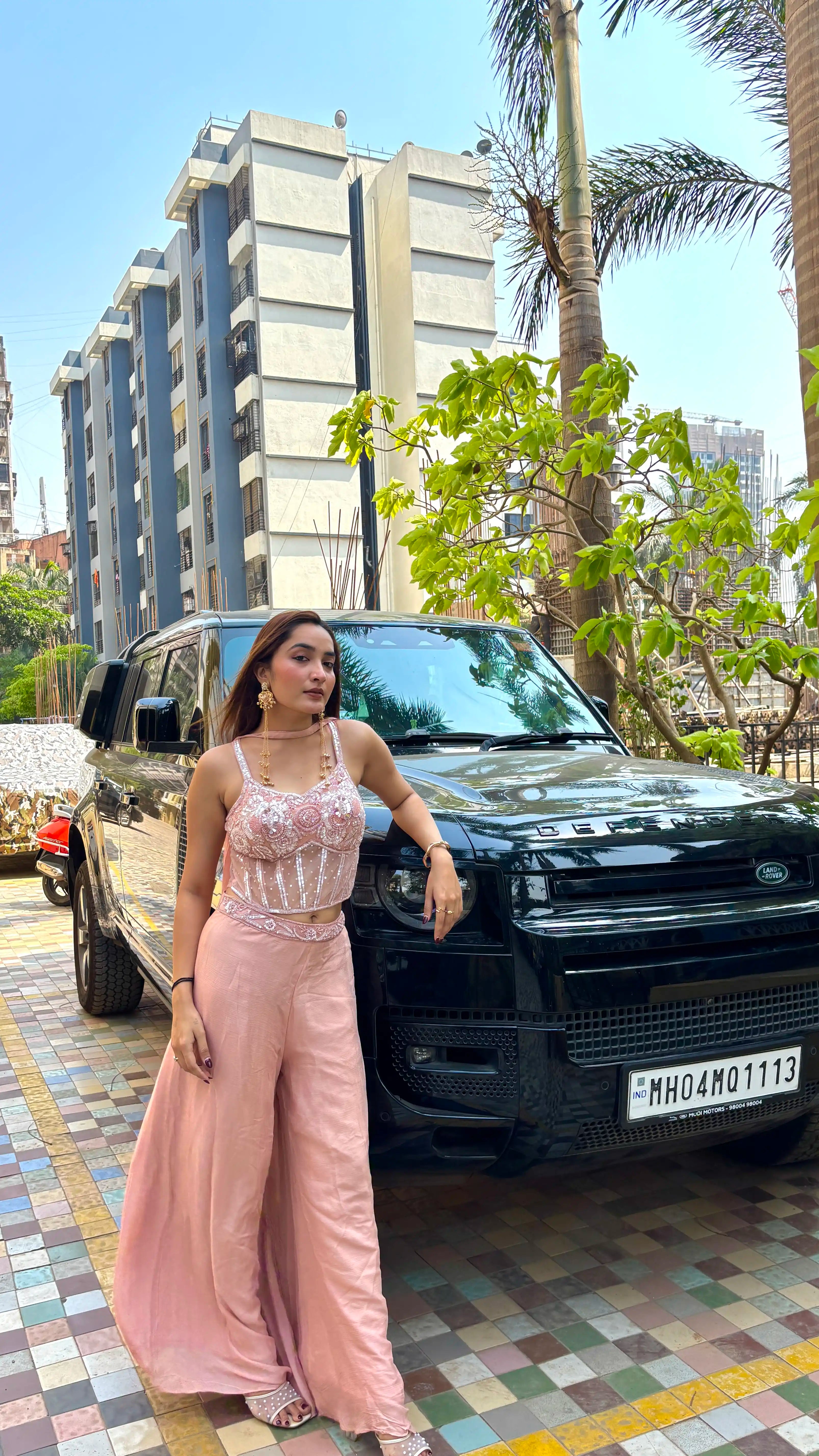 Baby Pink Embellished Palazzo Set
