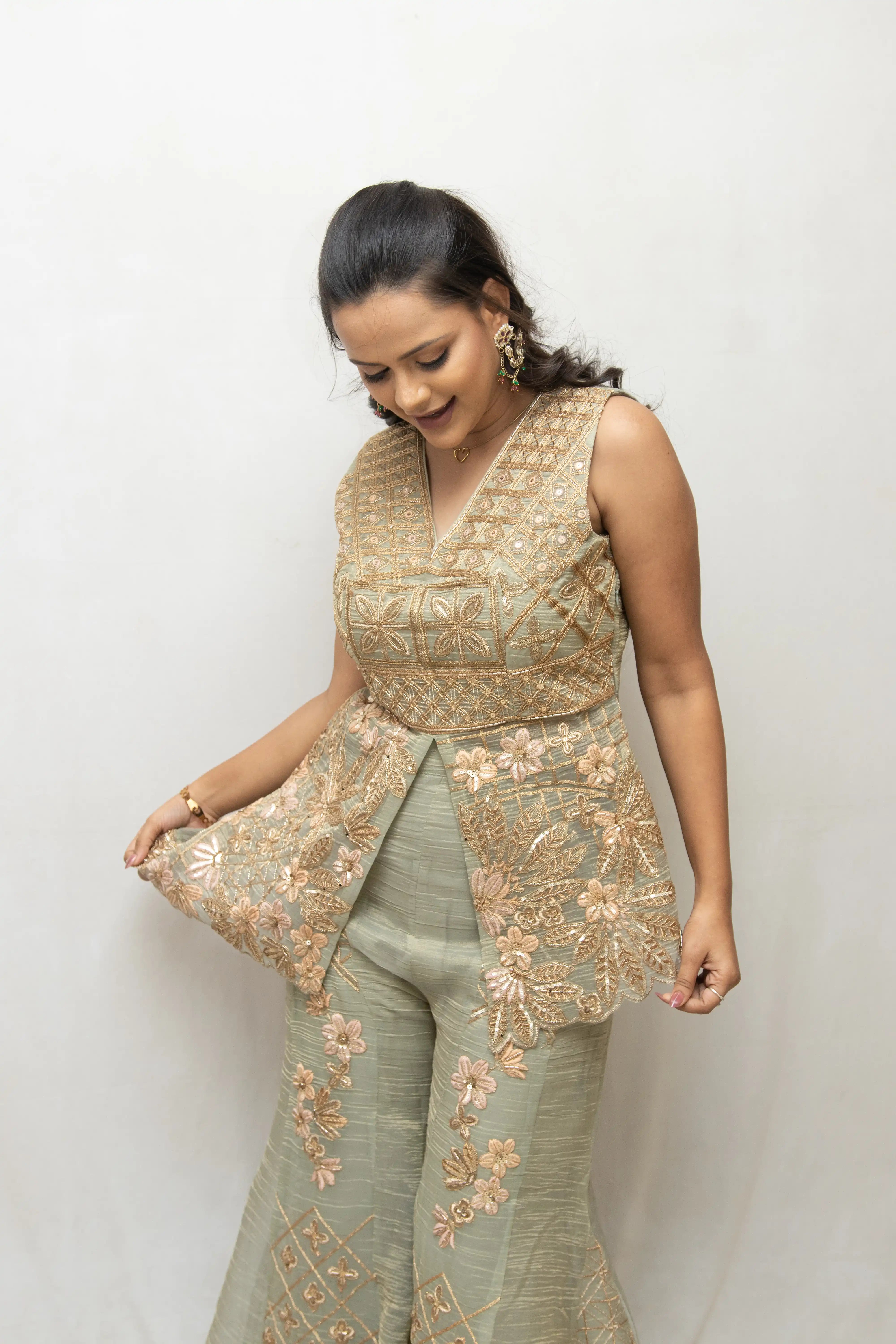 Pista Green Embroidered Co-ord Set