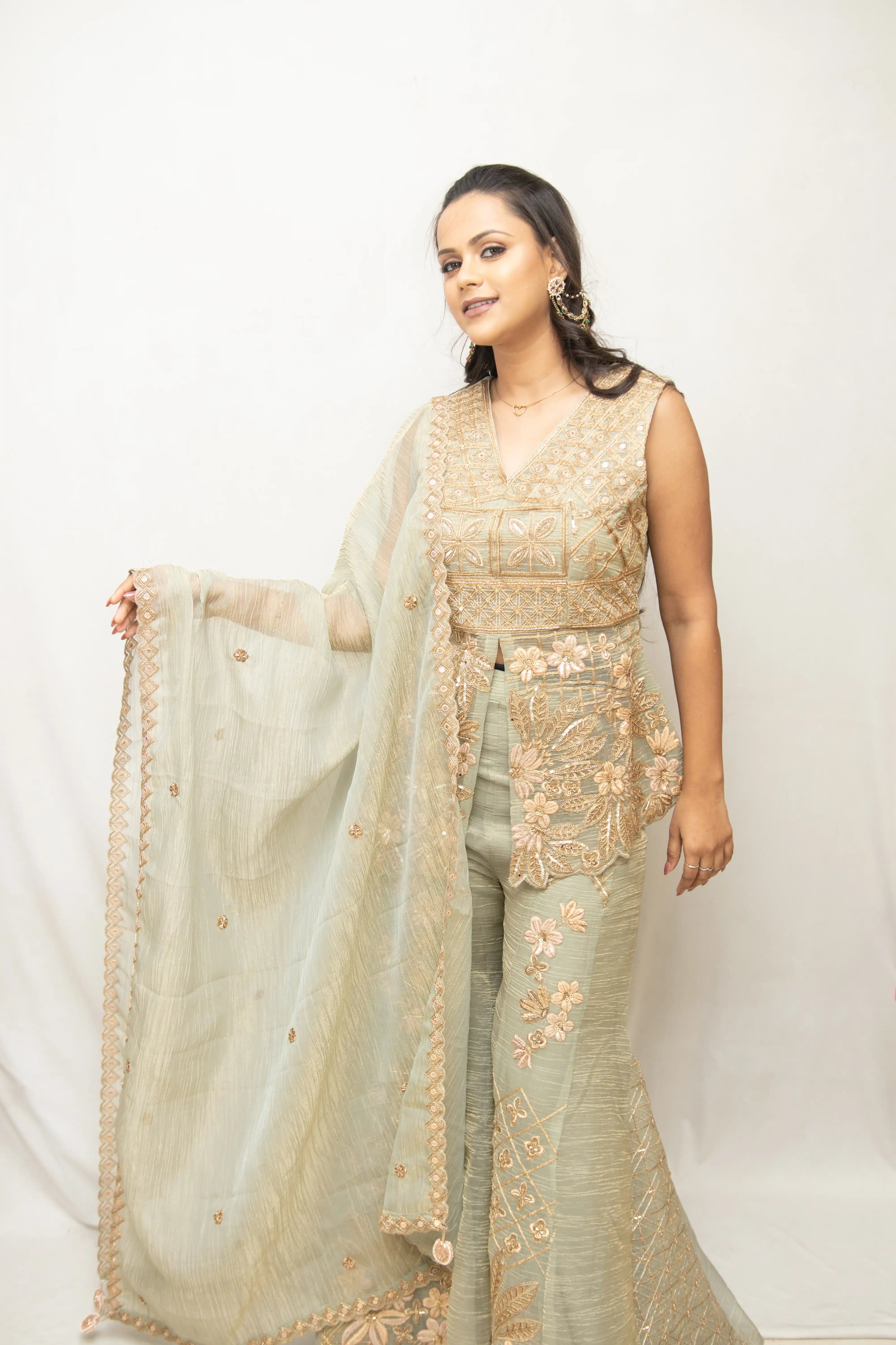 Pista Green Embroidered Co-ord Set