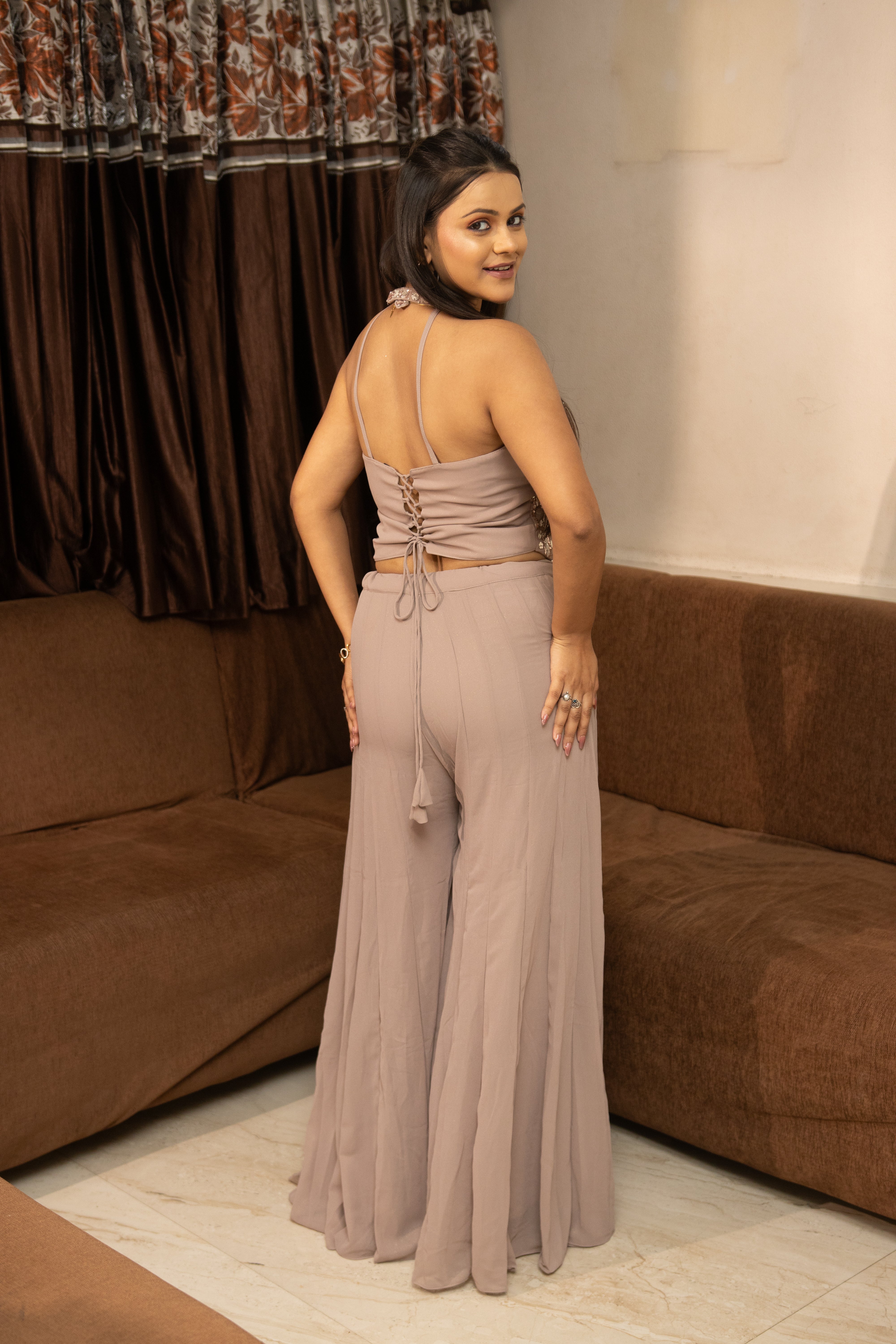 Brown Embroidered Co-ord Set