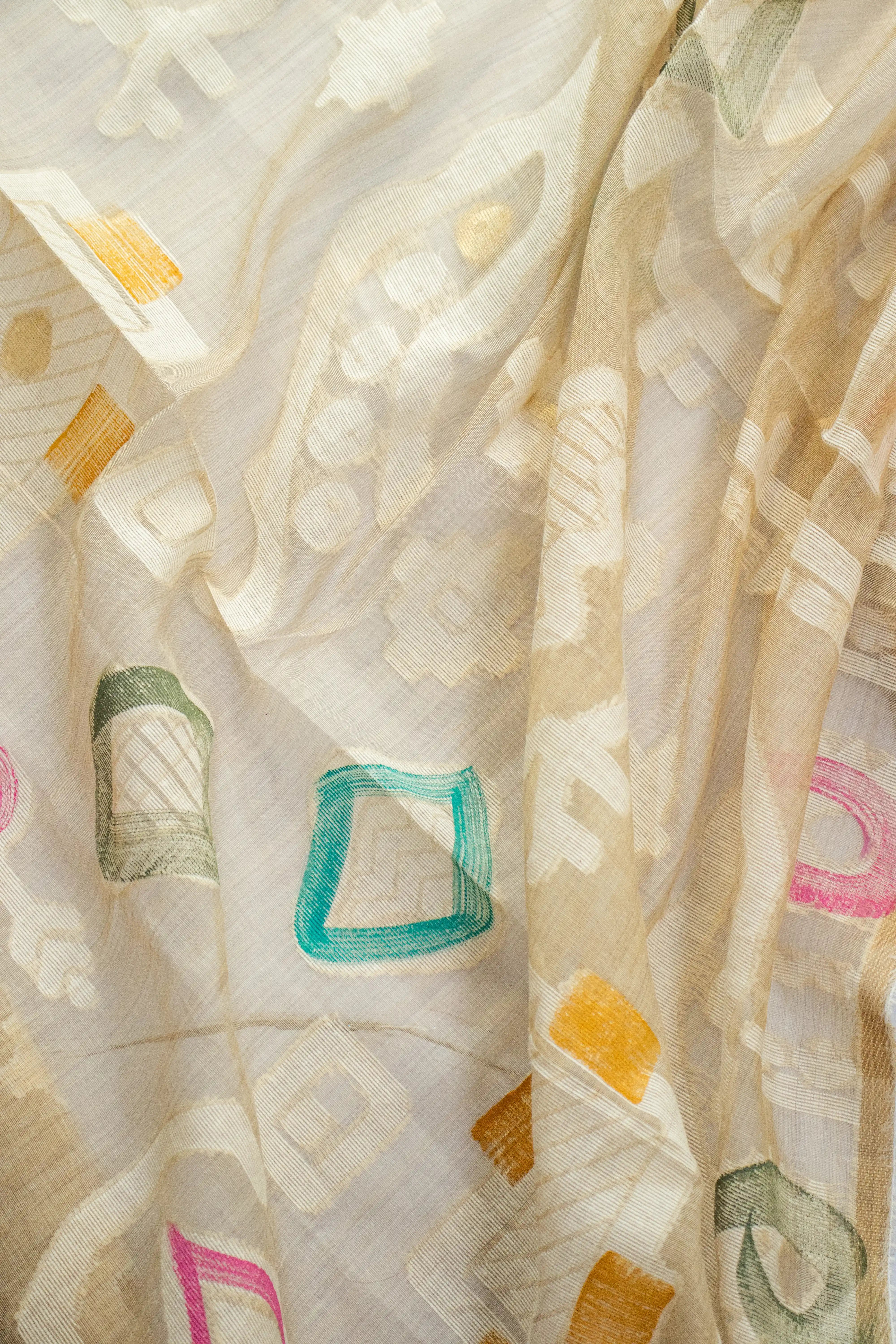 Beige Cotton Dress Material with Subtle Multicolor Embroidery