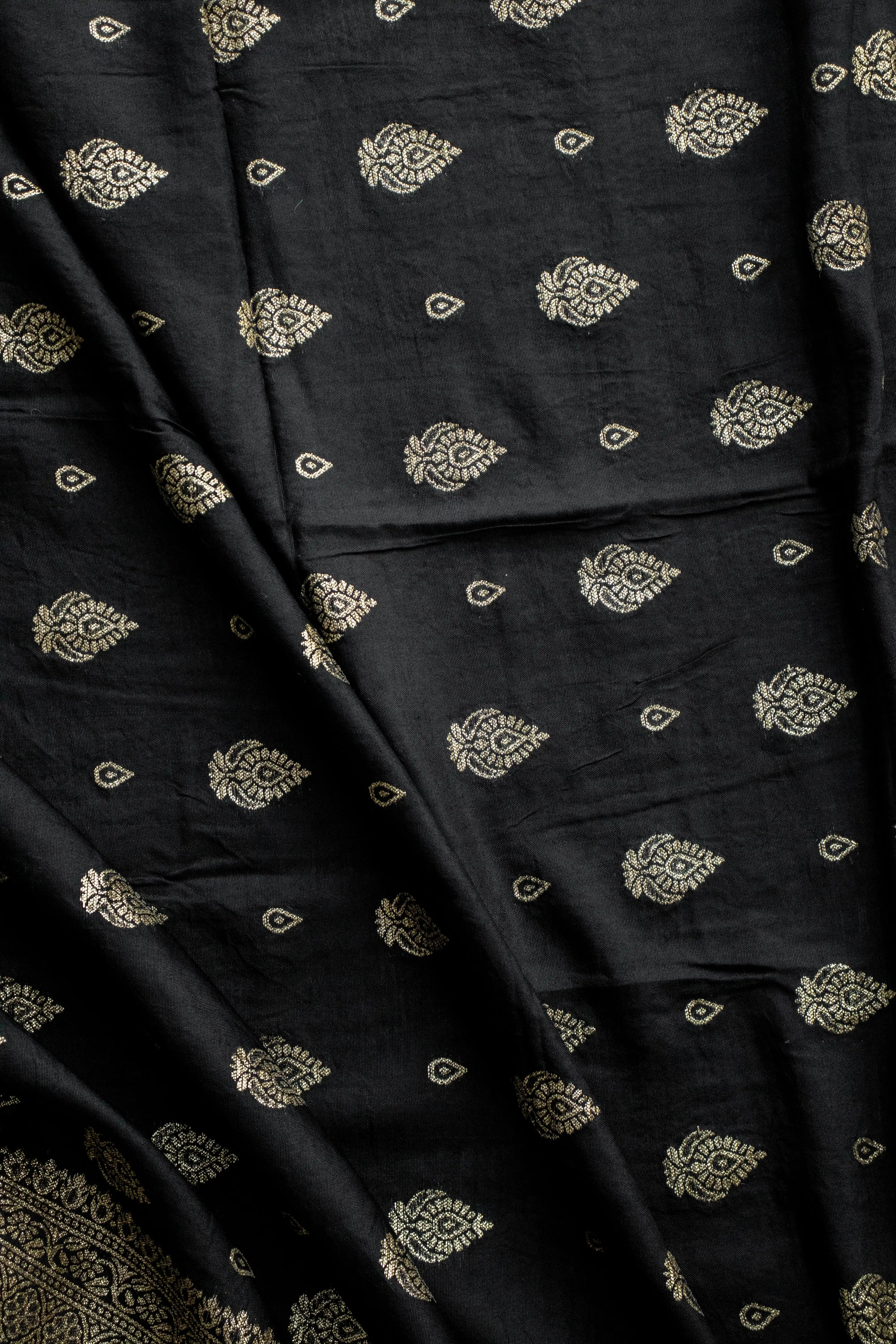 Intricate Floral Hand Embroidery on Black