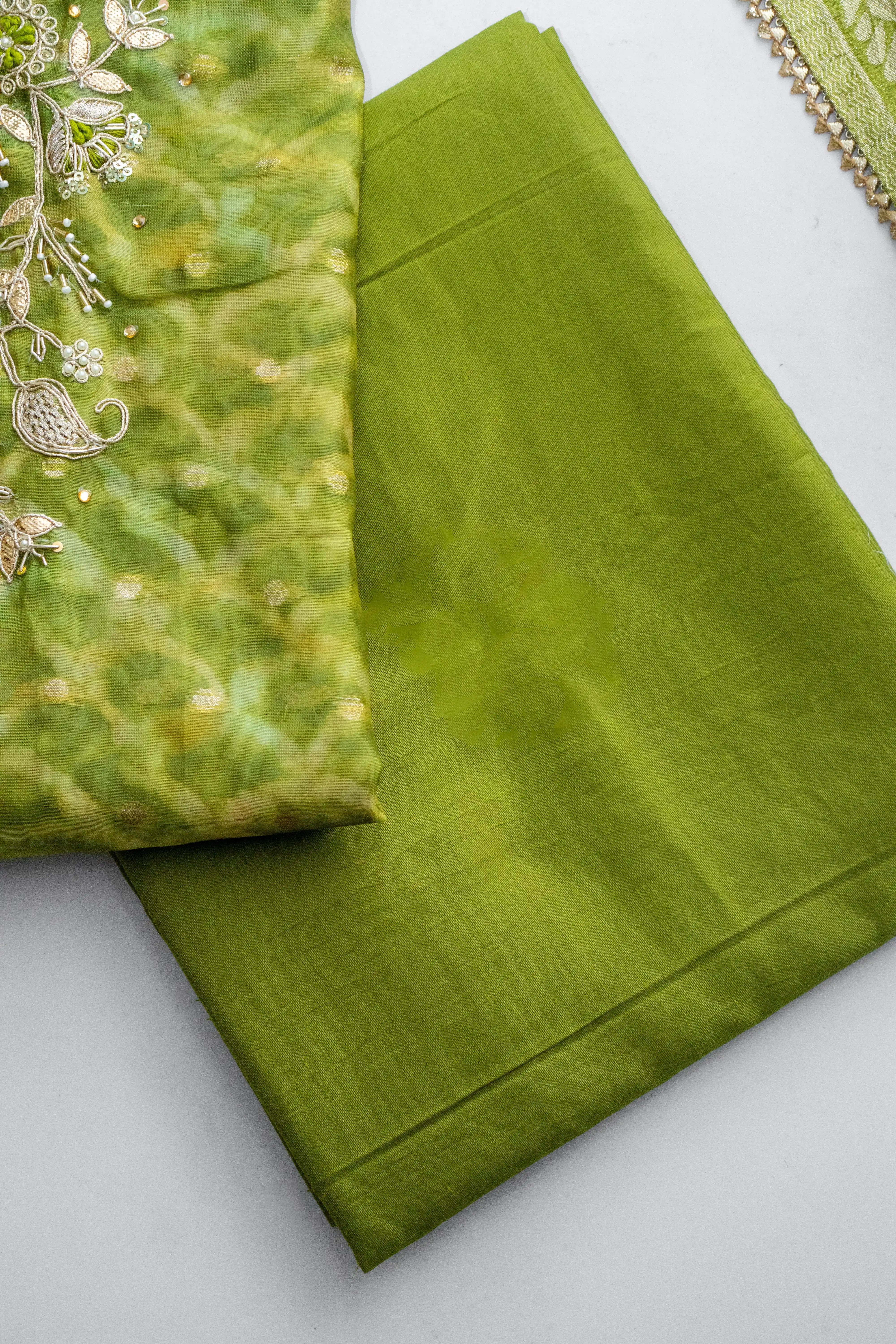 Elegant Green Embroidered Dress Material with Dupatta