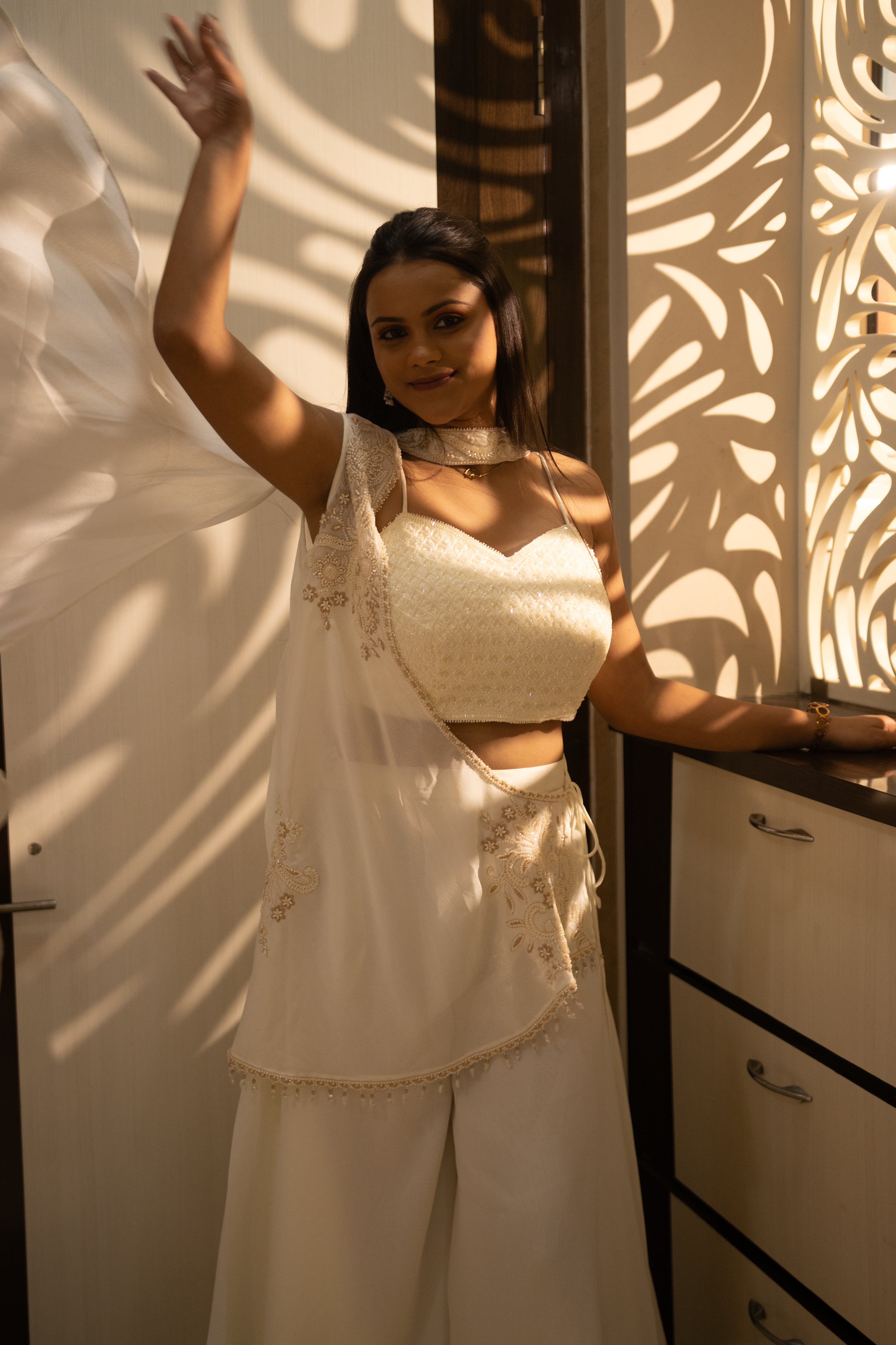 Cream Embroidered Palazzo Set