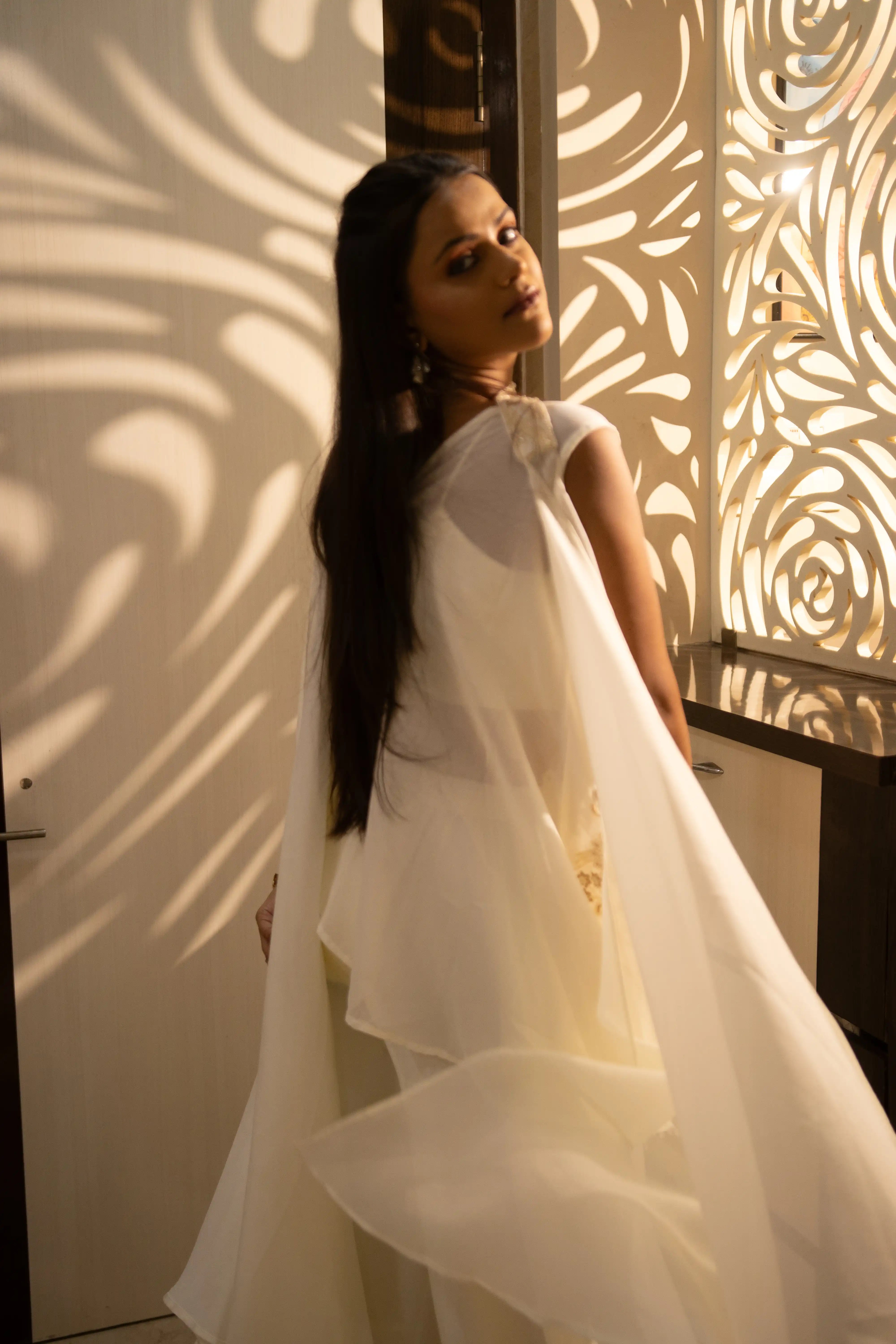 Cream Embroidered Palazzo Set