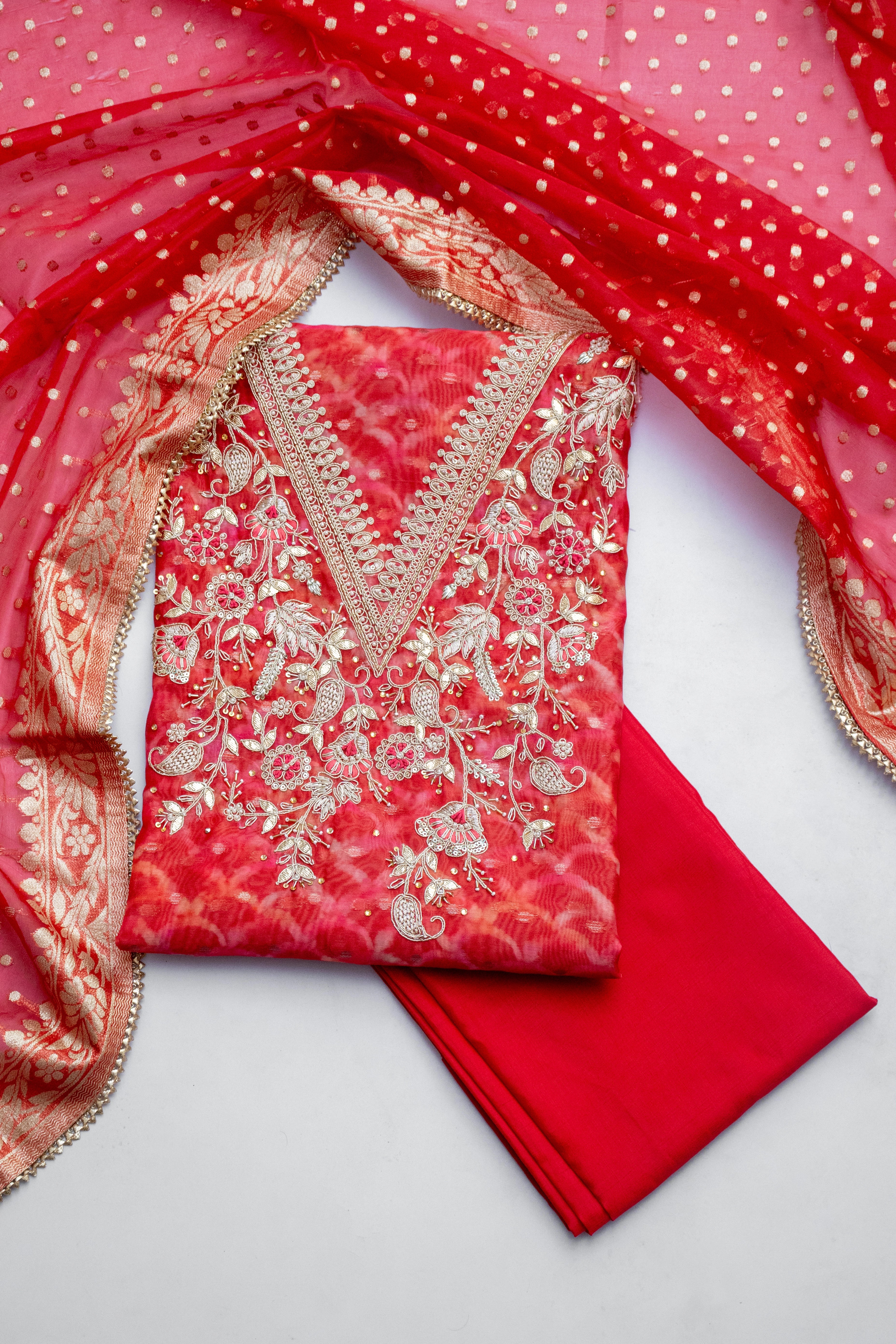 Radiant Orange Elegance Dress Material