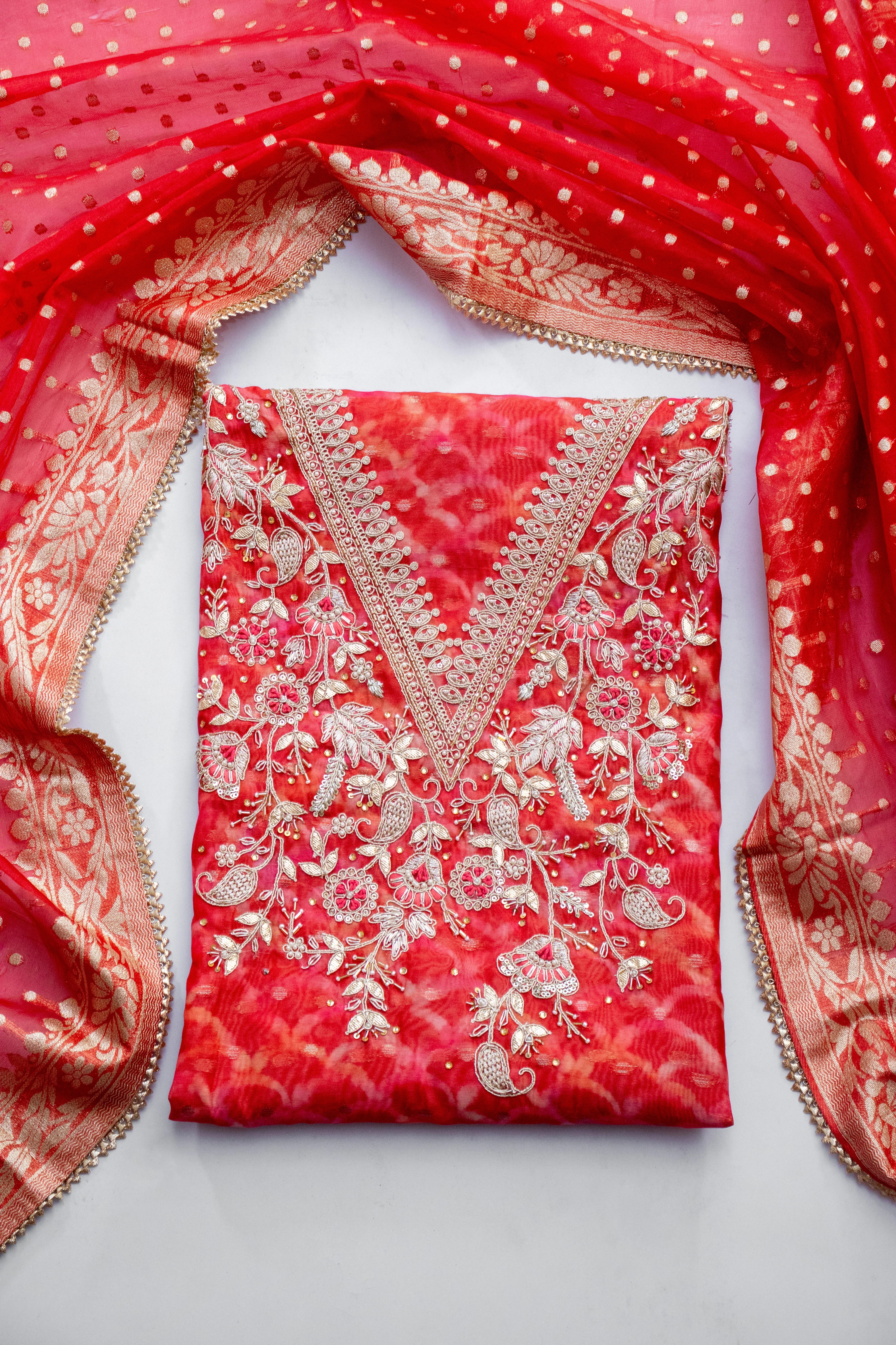 Radiant Orange Elegance Dress Material