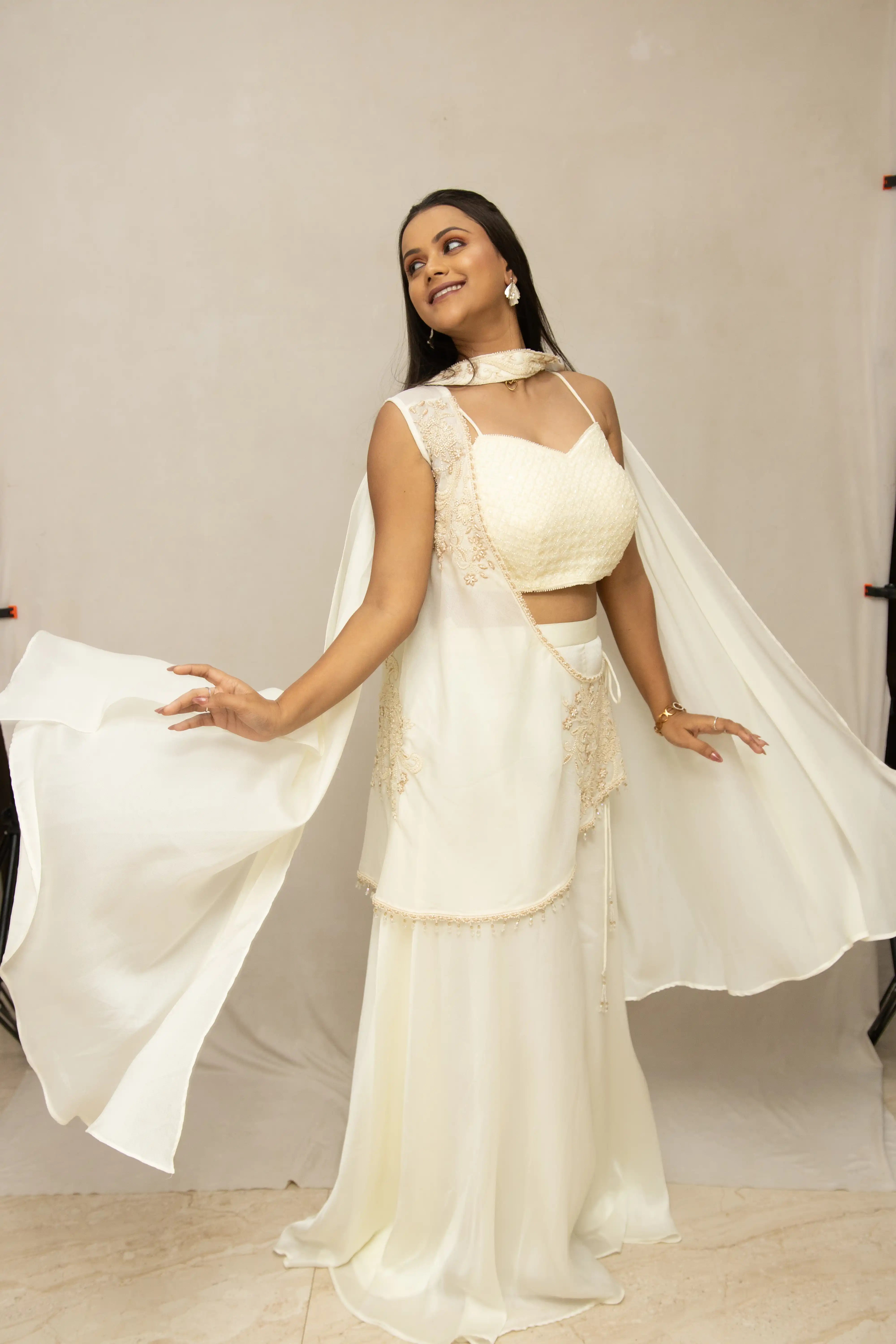 Cream Embroidered Palazzo Set