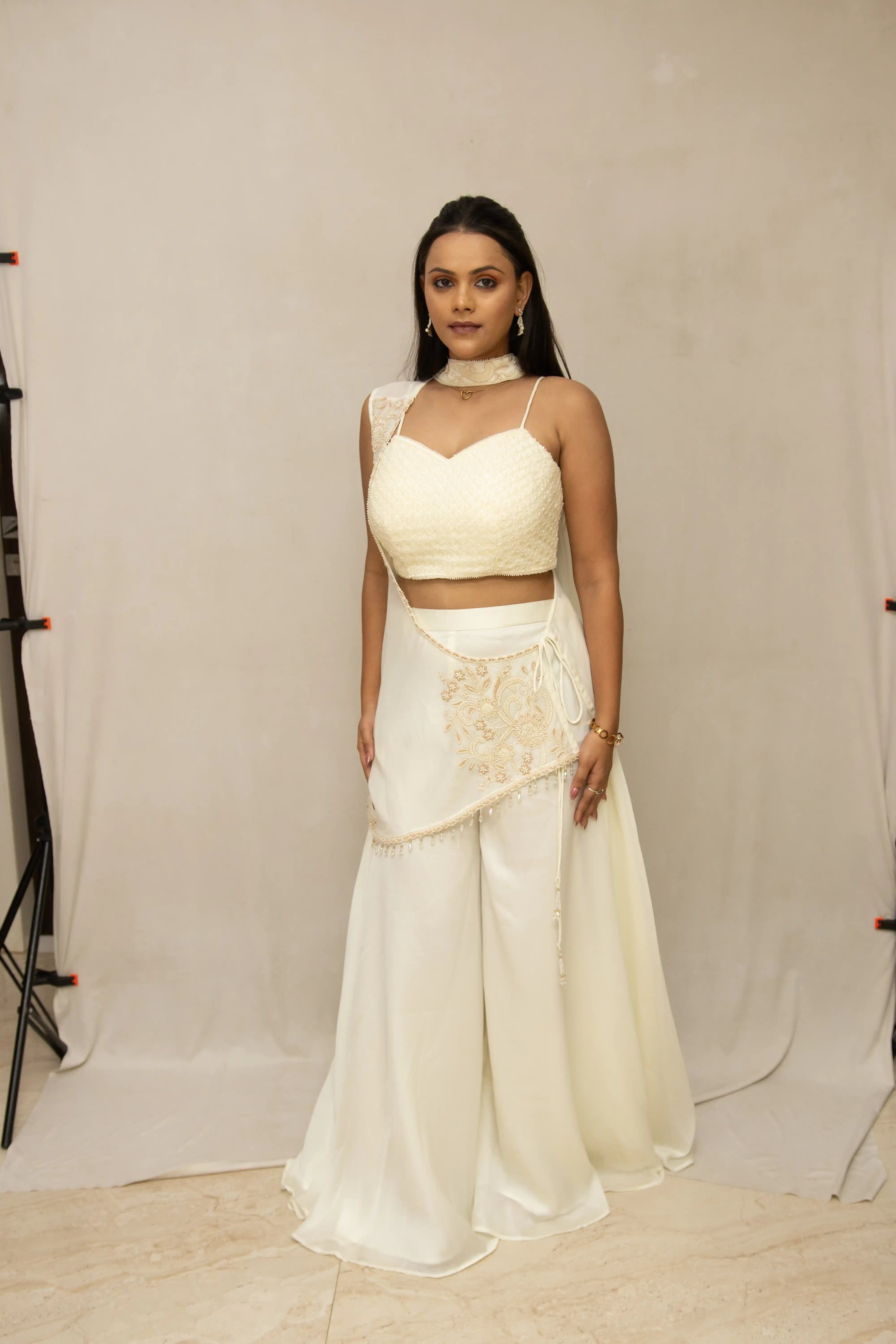 Cream Embroidered Palazzo Set