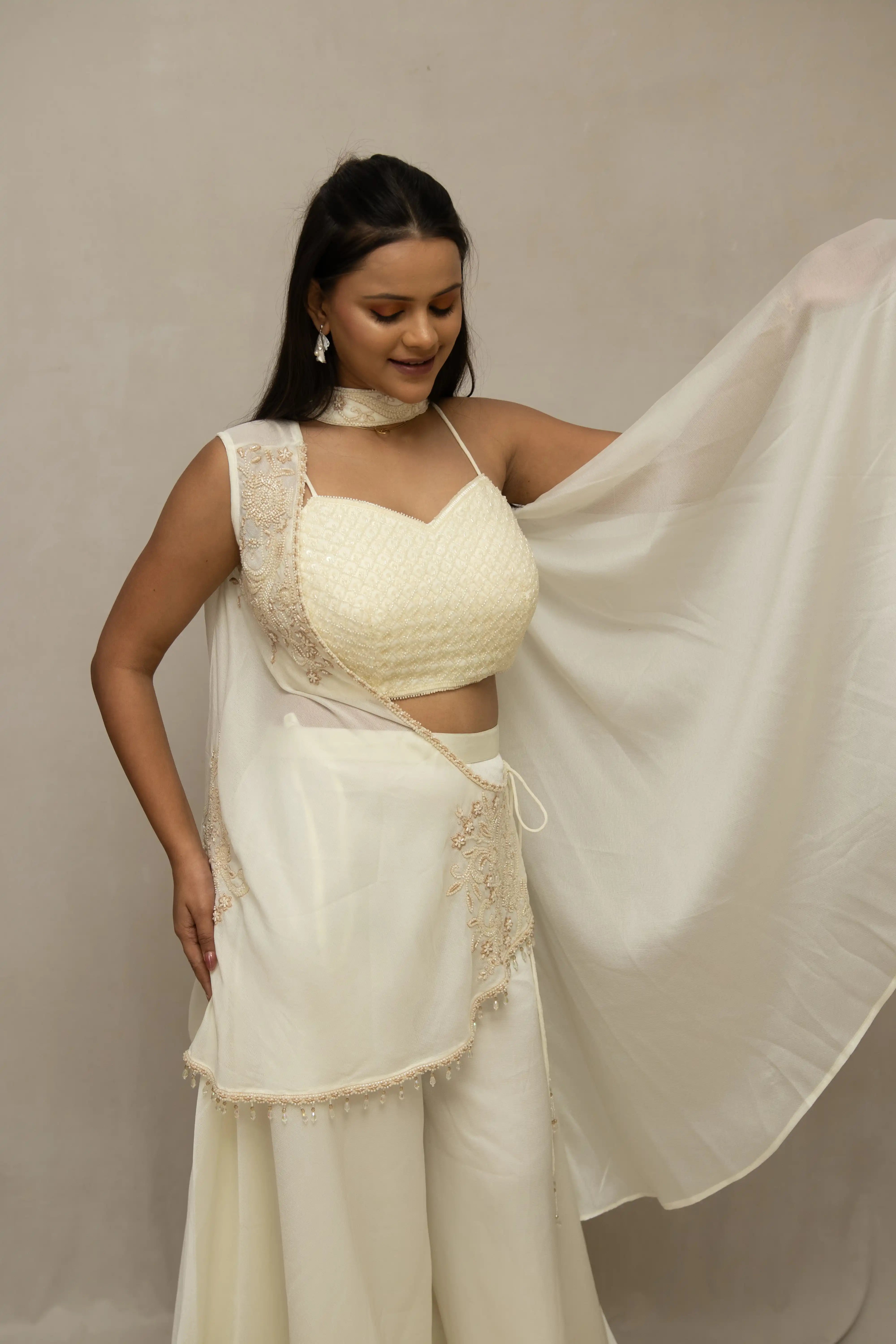 Cream Embroidered Palazzo Set