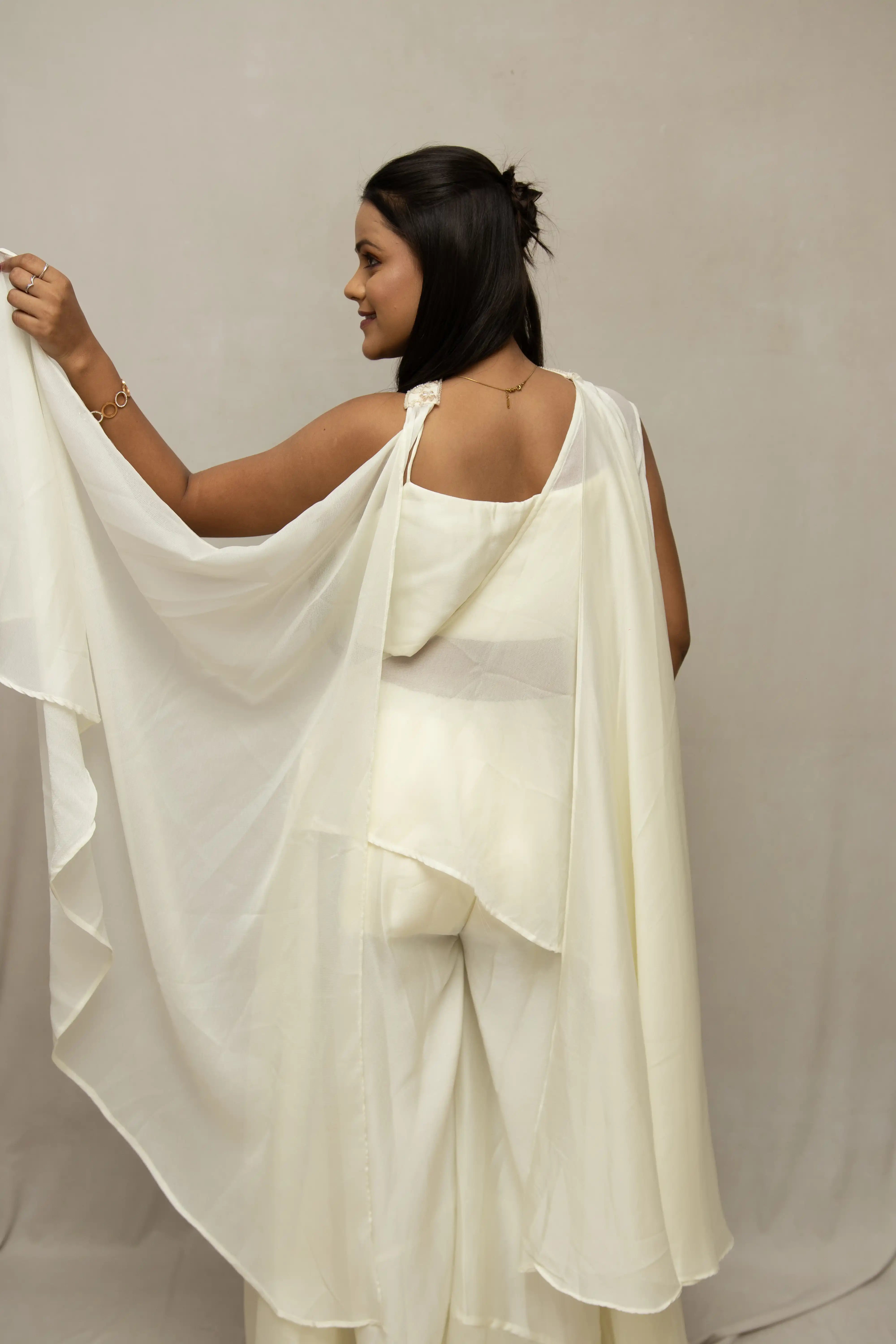 Cream Embroidered Palazzo Set