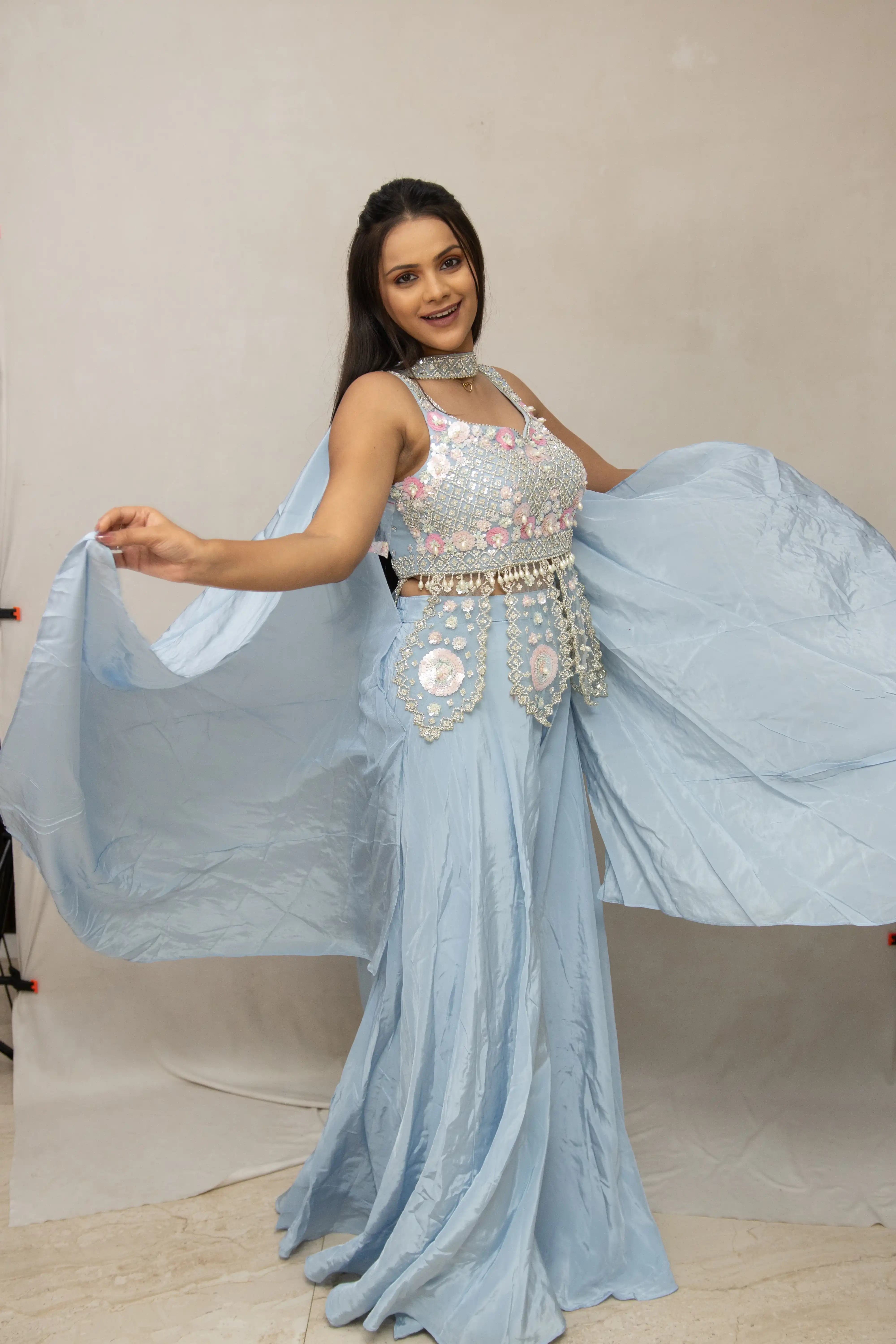 Sky Blue Embroidered Sharara Set