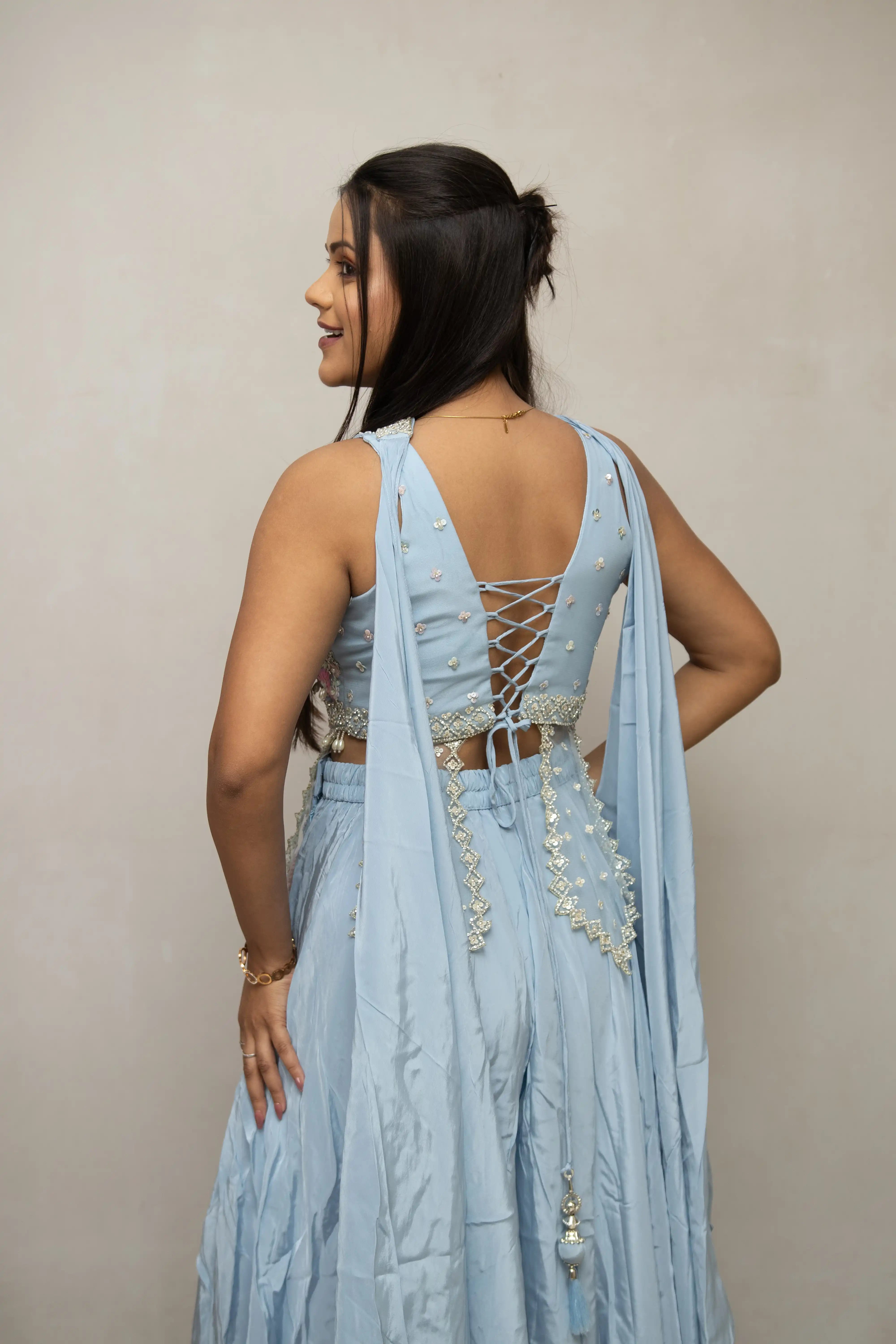 Sky Blue Embroidered Sharara Set