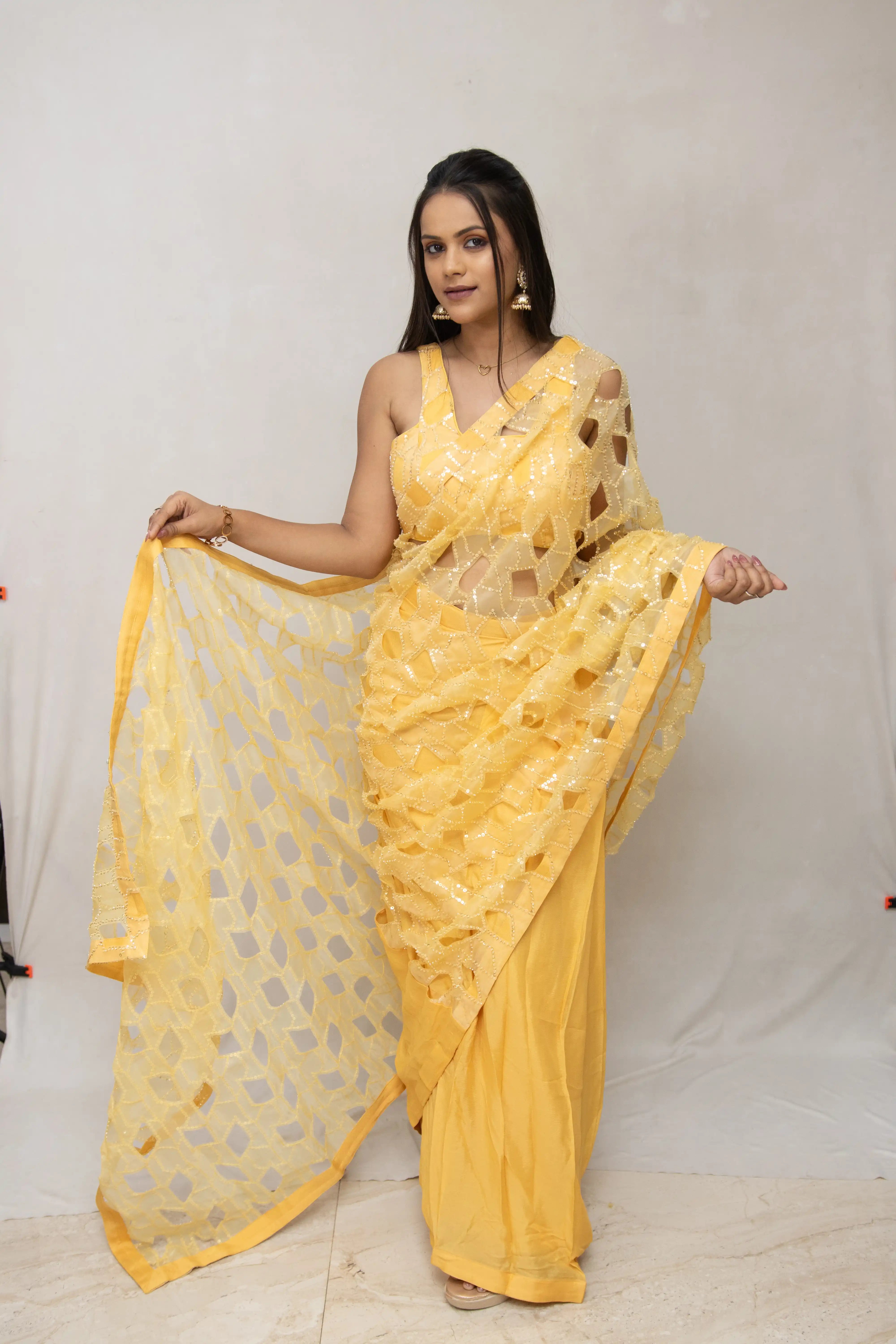 Yellow Embroidered Saree