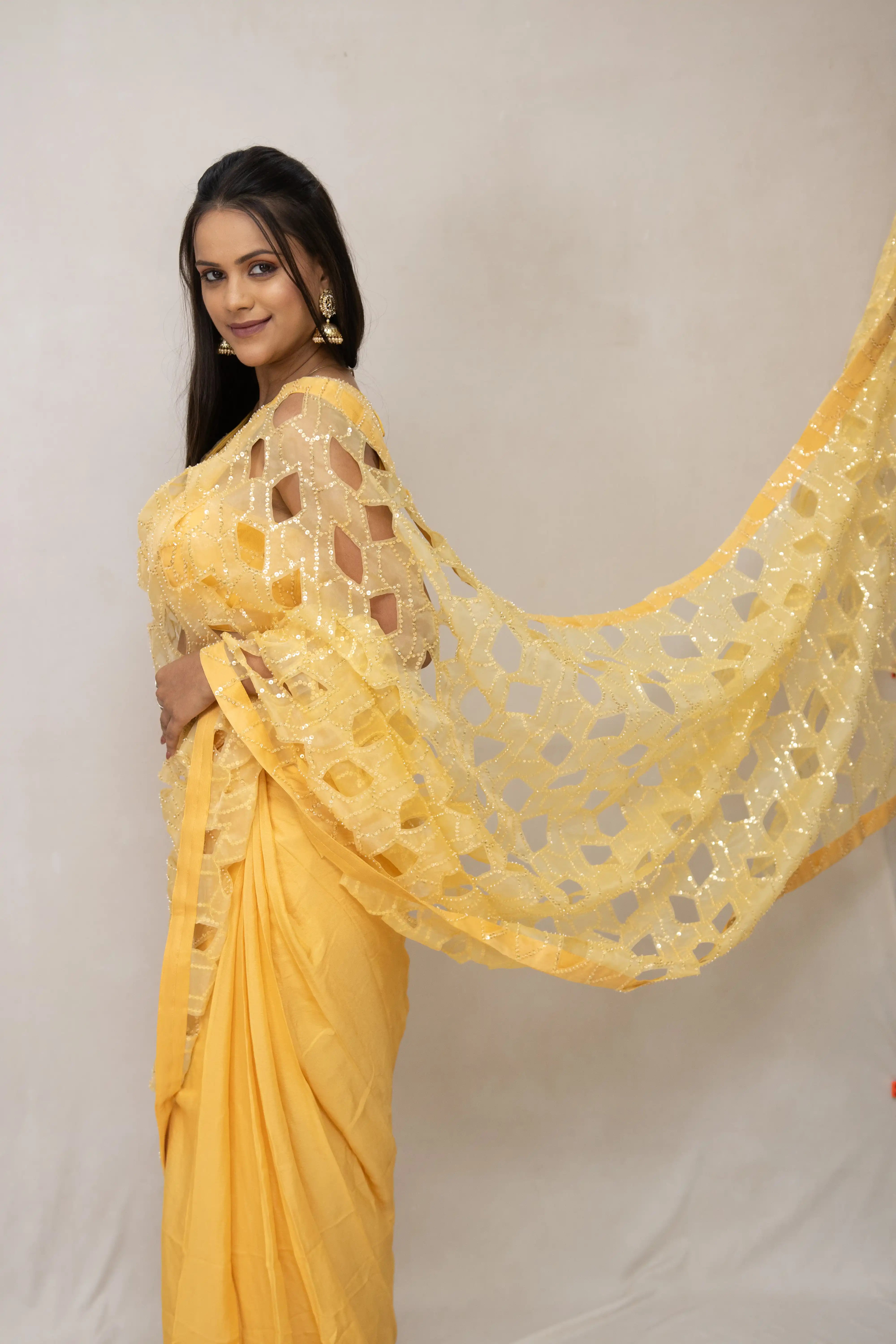 Yellow Embroidered Saree