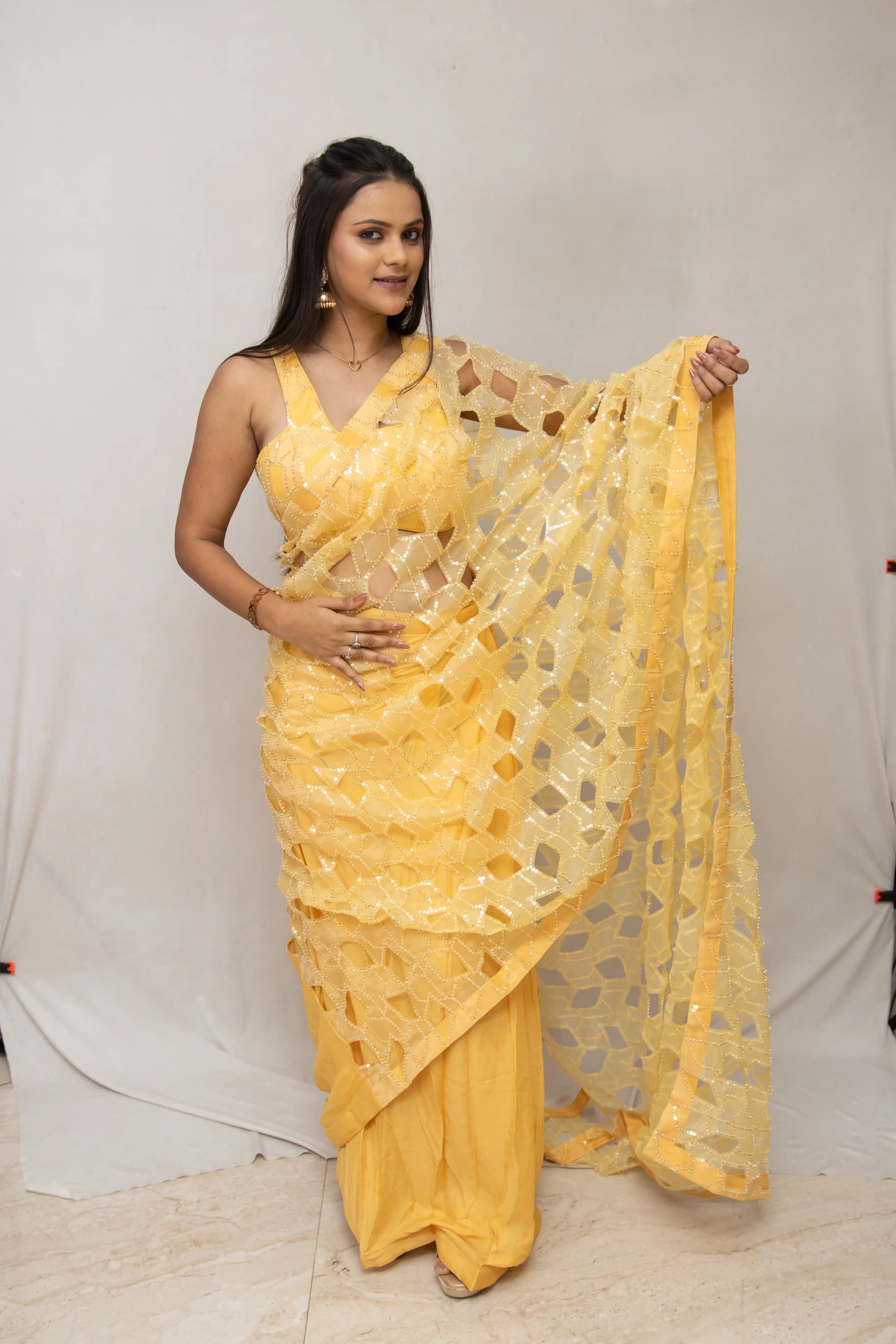 Yellow Embroidered Saree