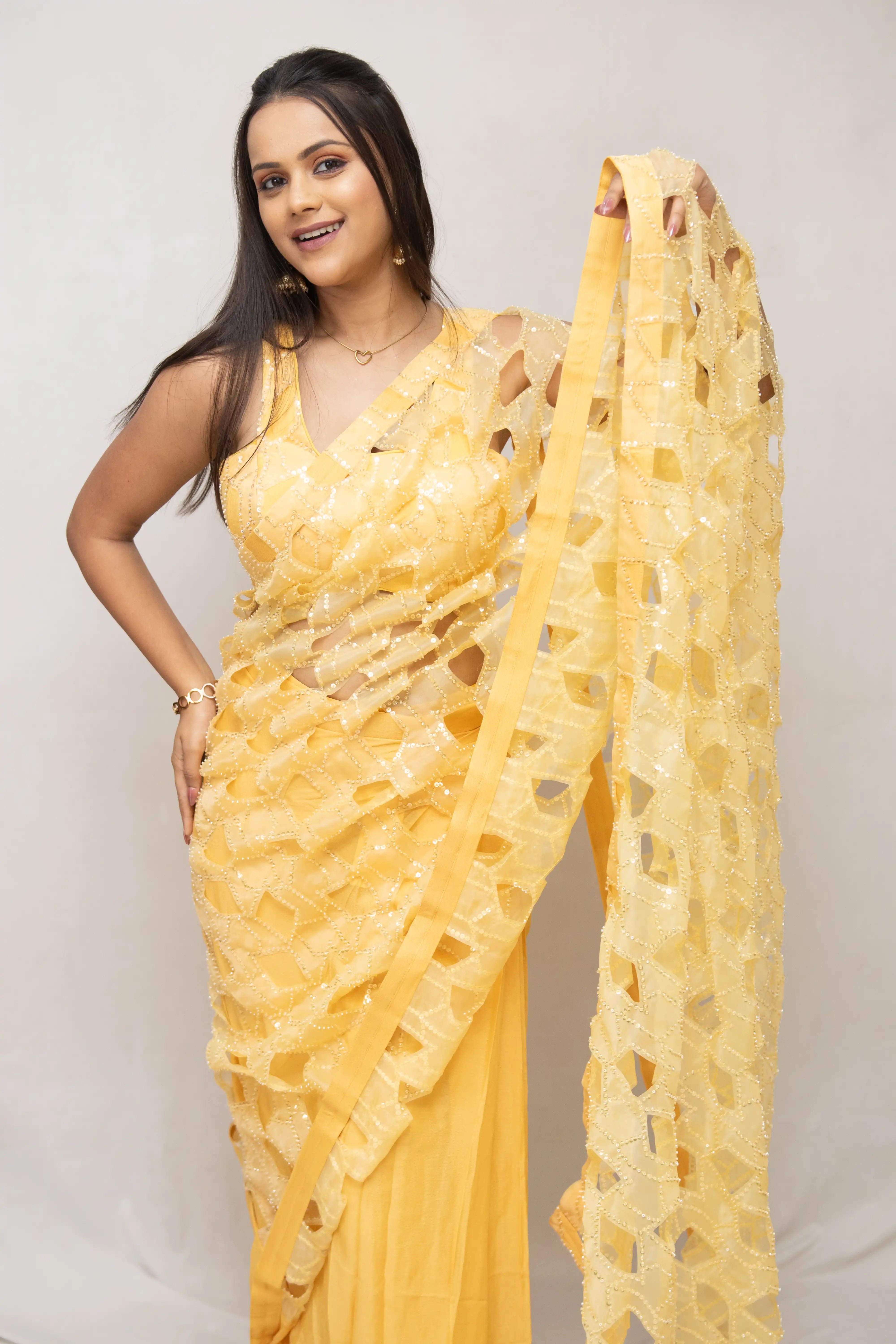 Yellow Embroidered Saree