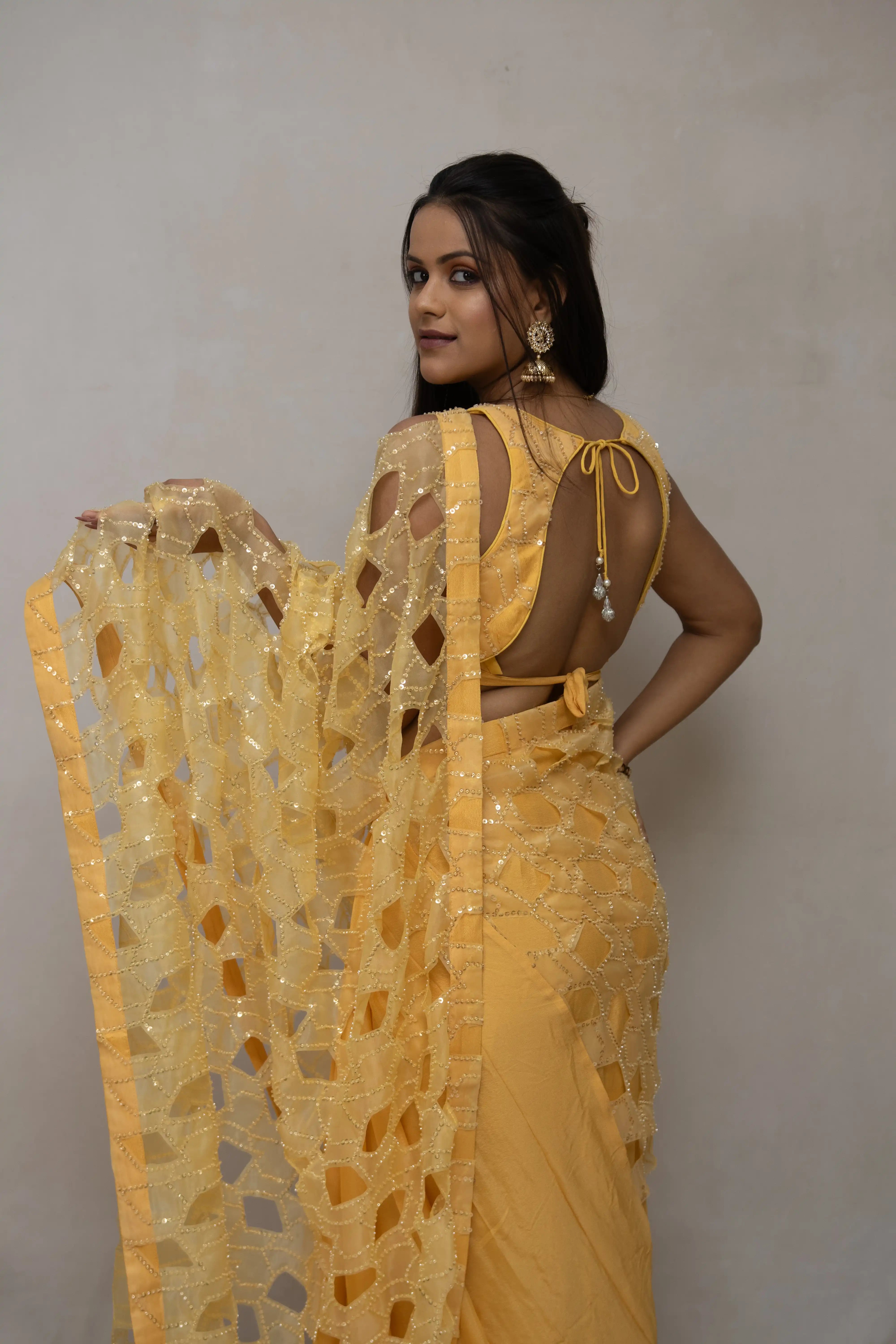 Yellow Embroidered Saree