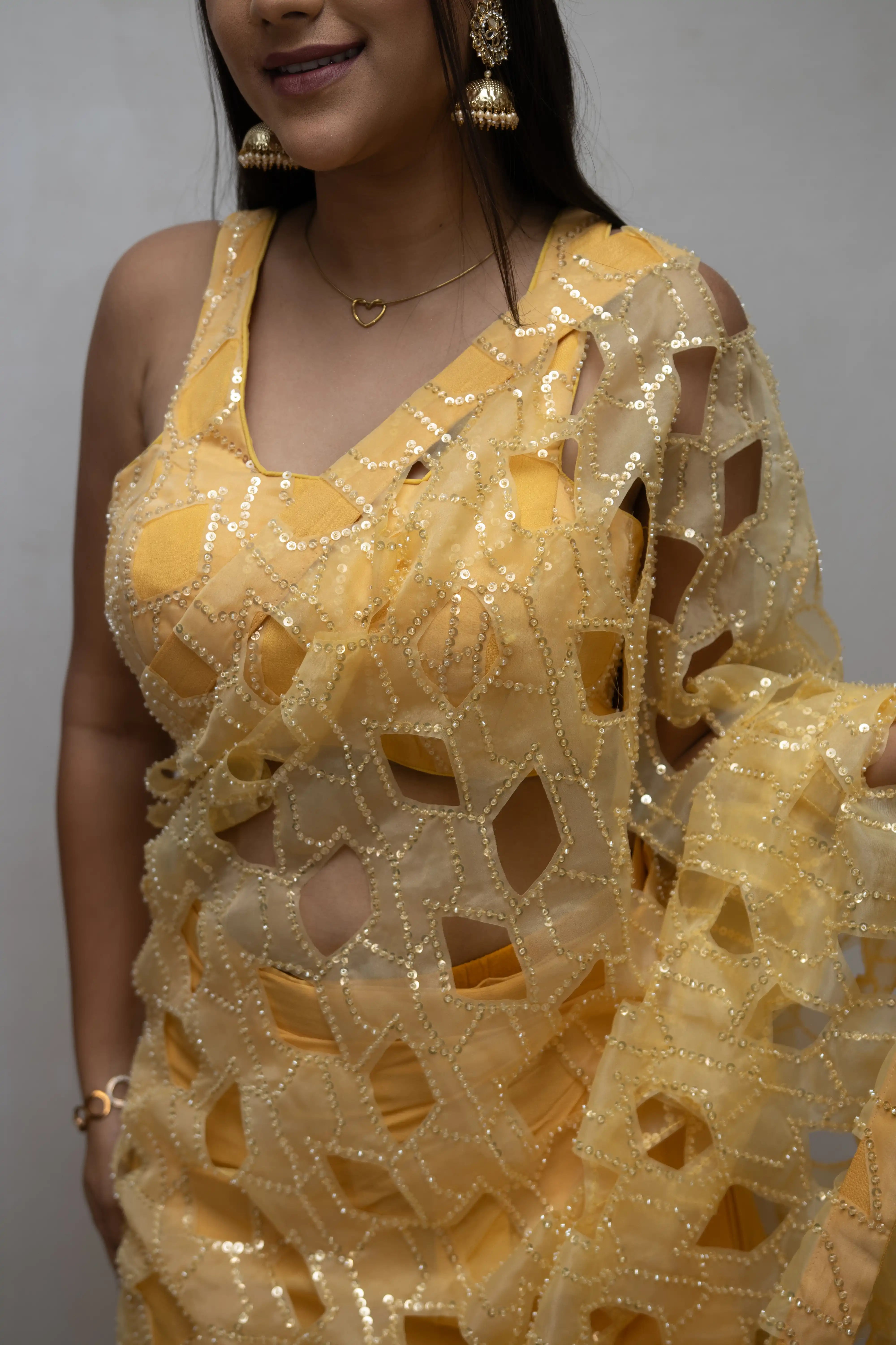 Yellow Embroidered Saree