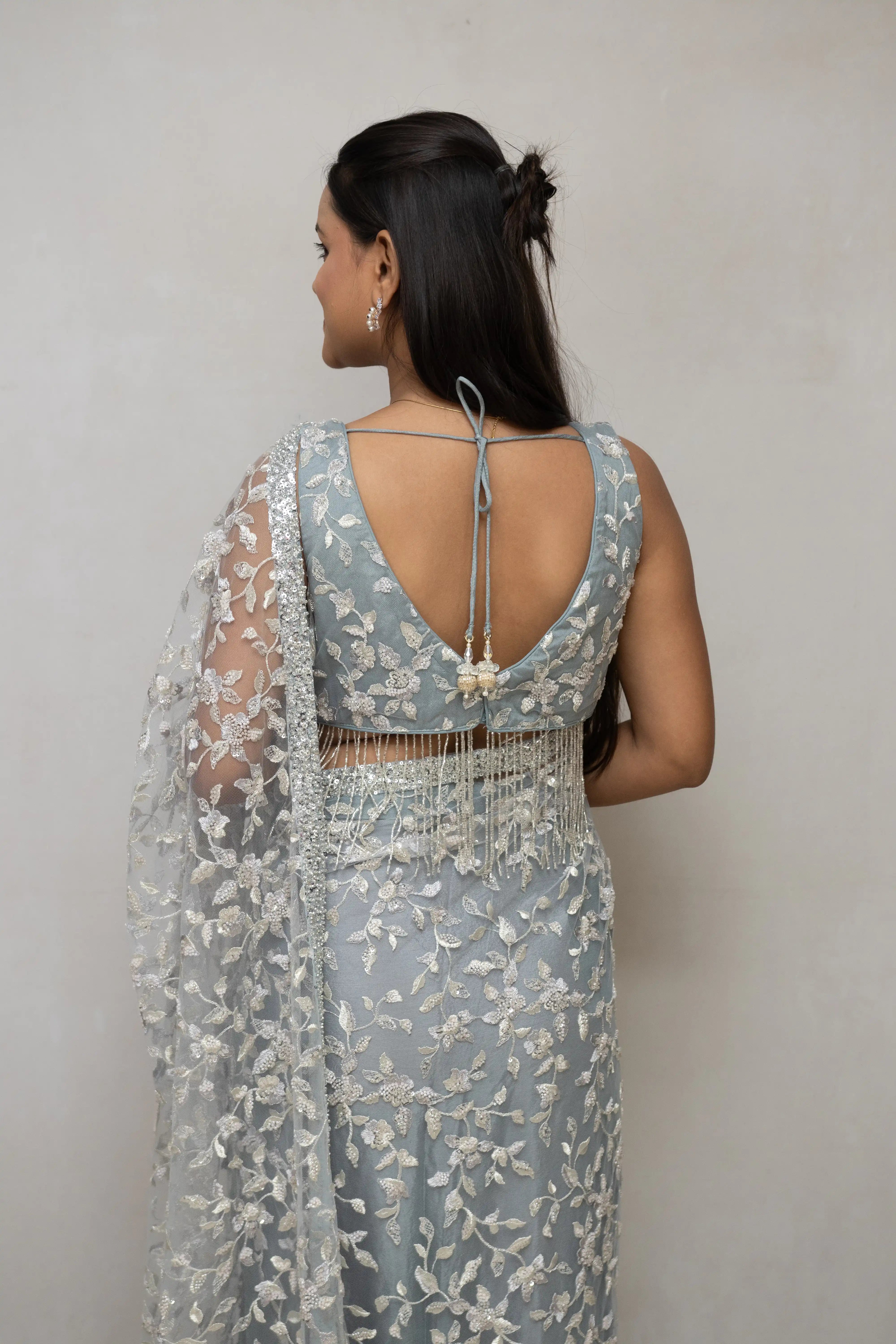 Light Blue Floral Embroidered Saree